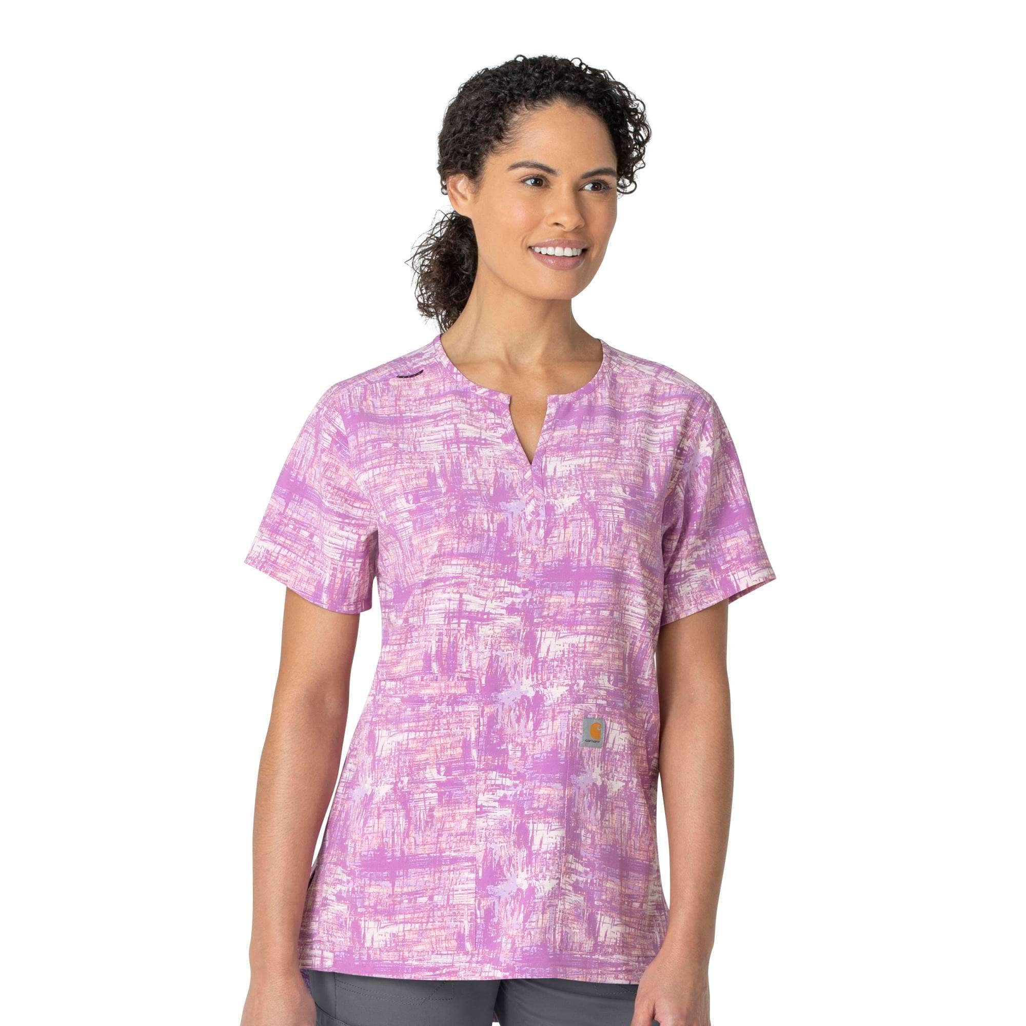 Women's Carhartt Force Cross-Flex Modern Fit Henley Print Tunic Scrub Top - Carhartt Outlet
