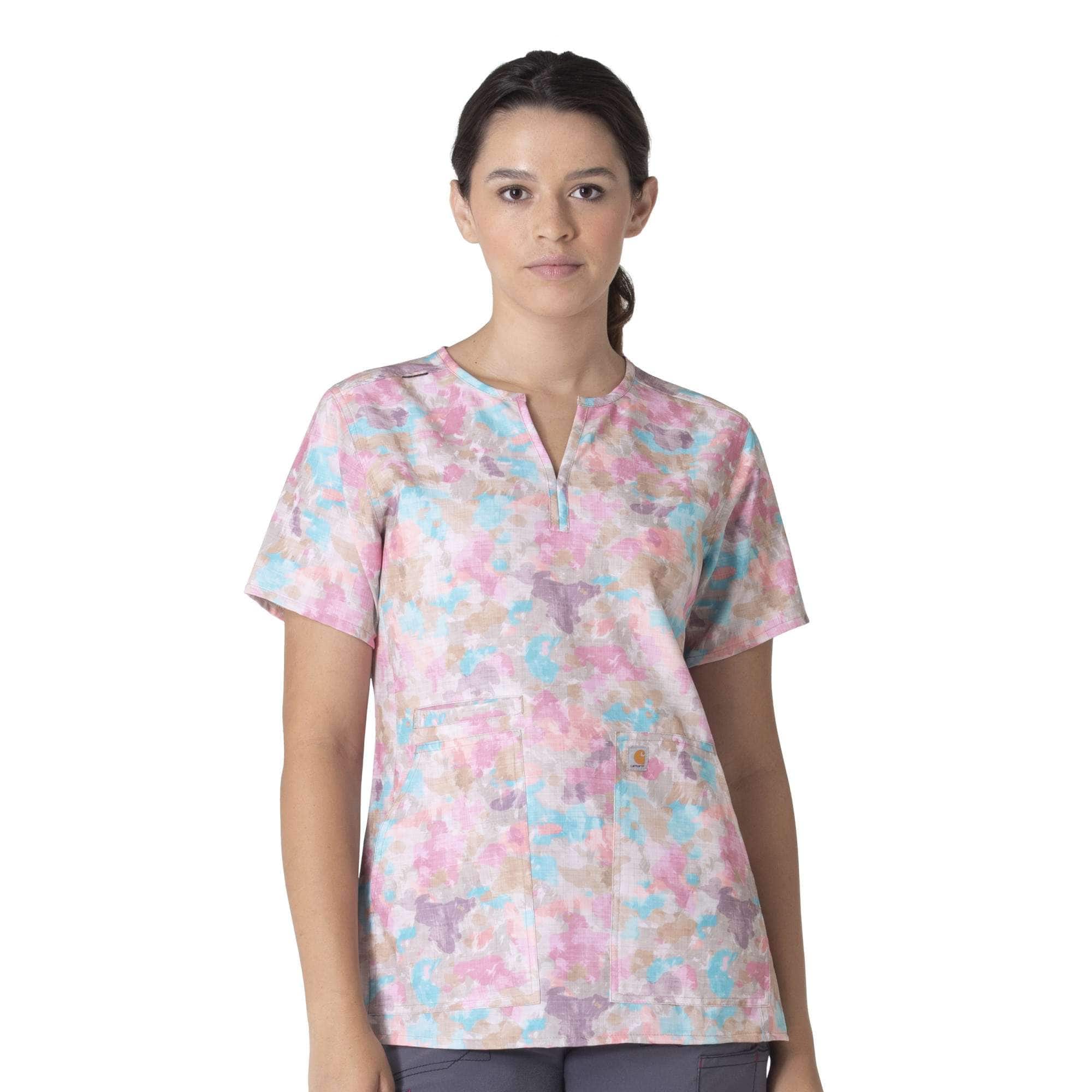 Women's Carhartt Force Cross-Flex Modern Fit Notch Neck Print Scrub Top - Carhartt Outlet