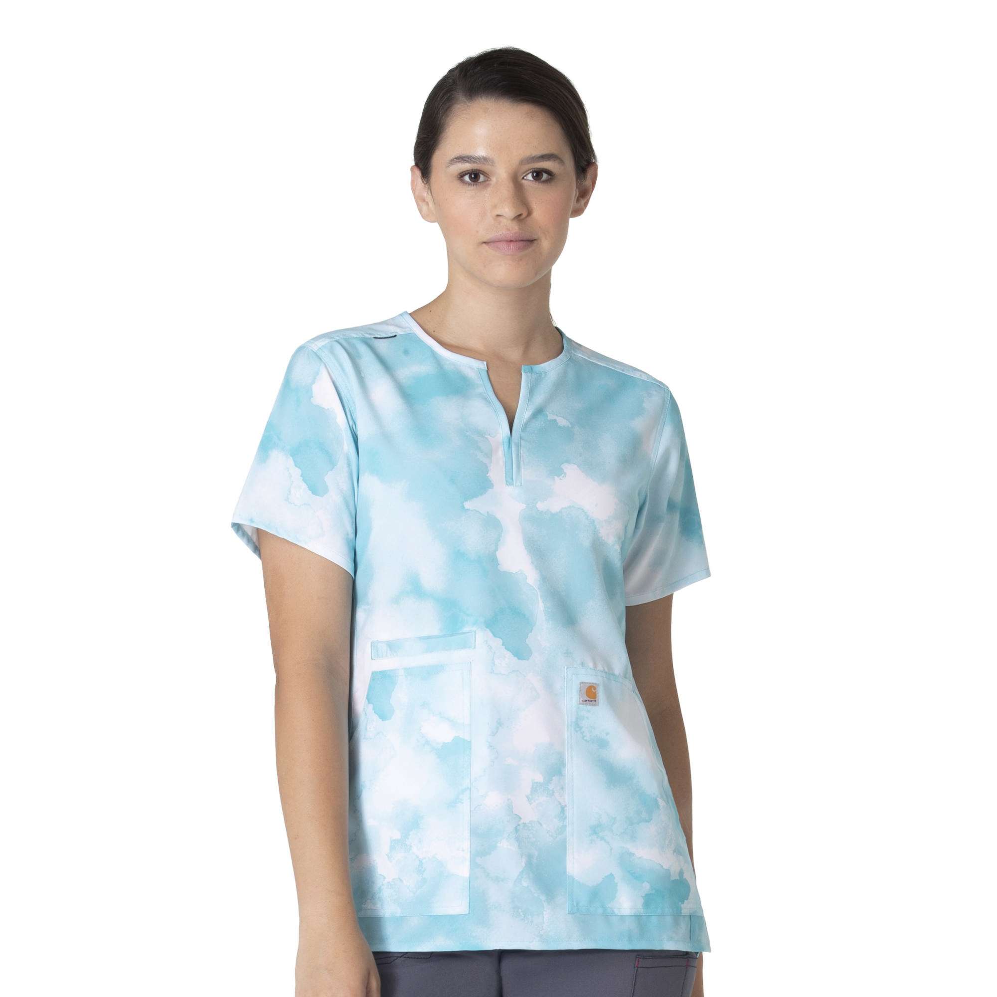 Women's Carhartt Force Cross-Flex Modern Fit Notch Neck Print Scrub Top - Carhartt Outlet