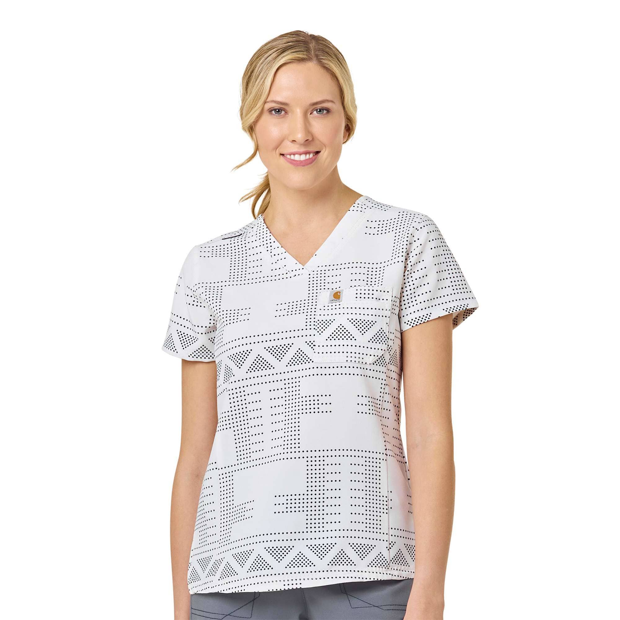 Women's Rugged Flex Printed Cross Flex V-Neck Media Scrub Top - Carhartt Outlet