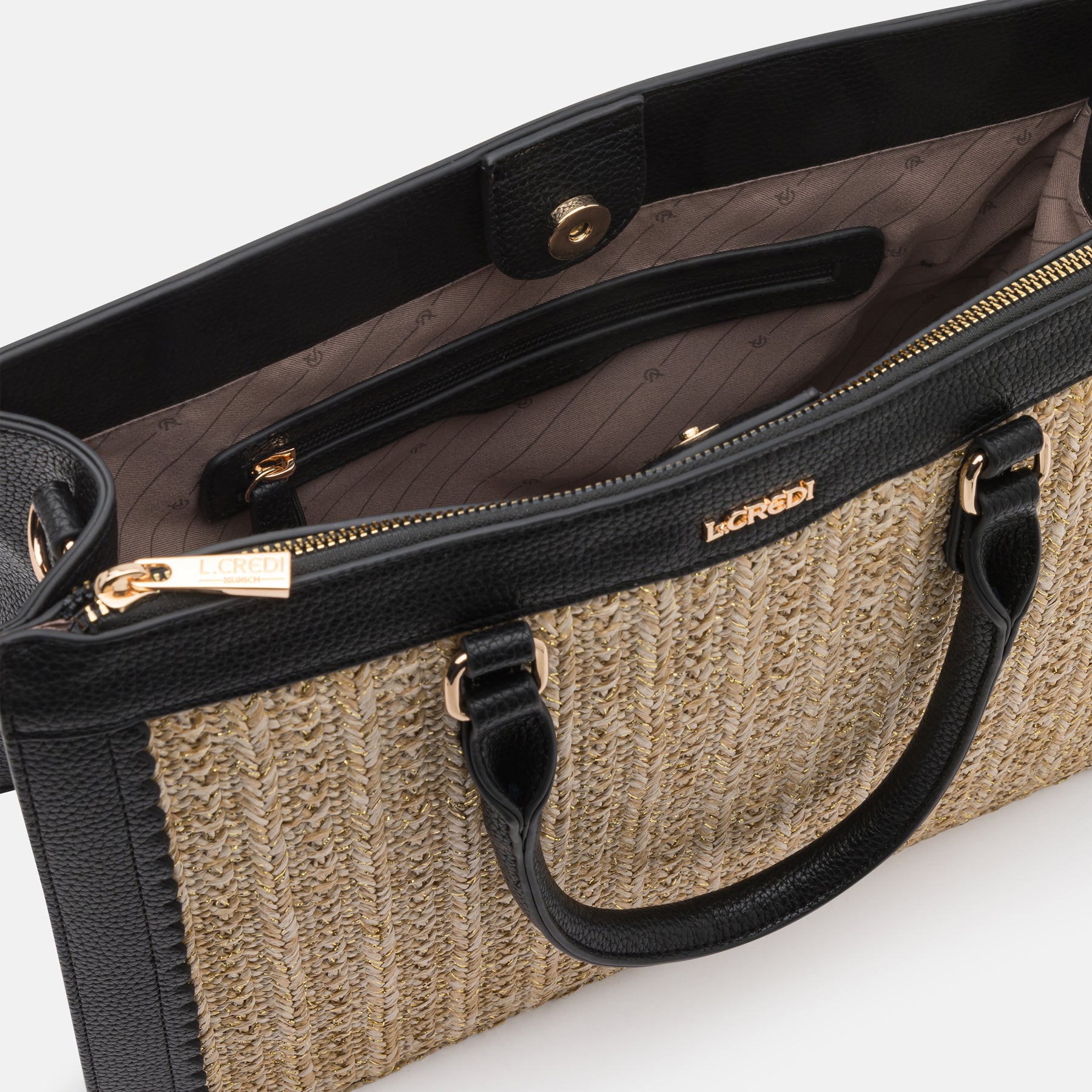 Oneka Henkeltasche beige schwarz