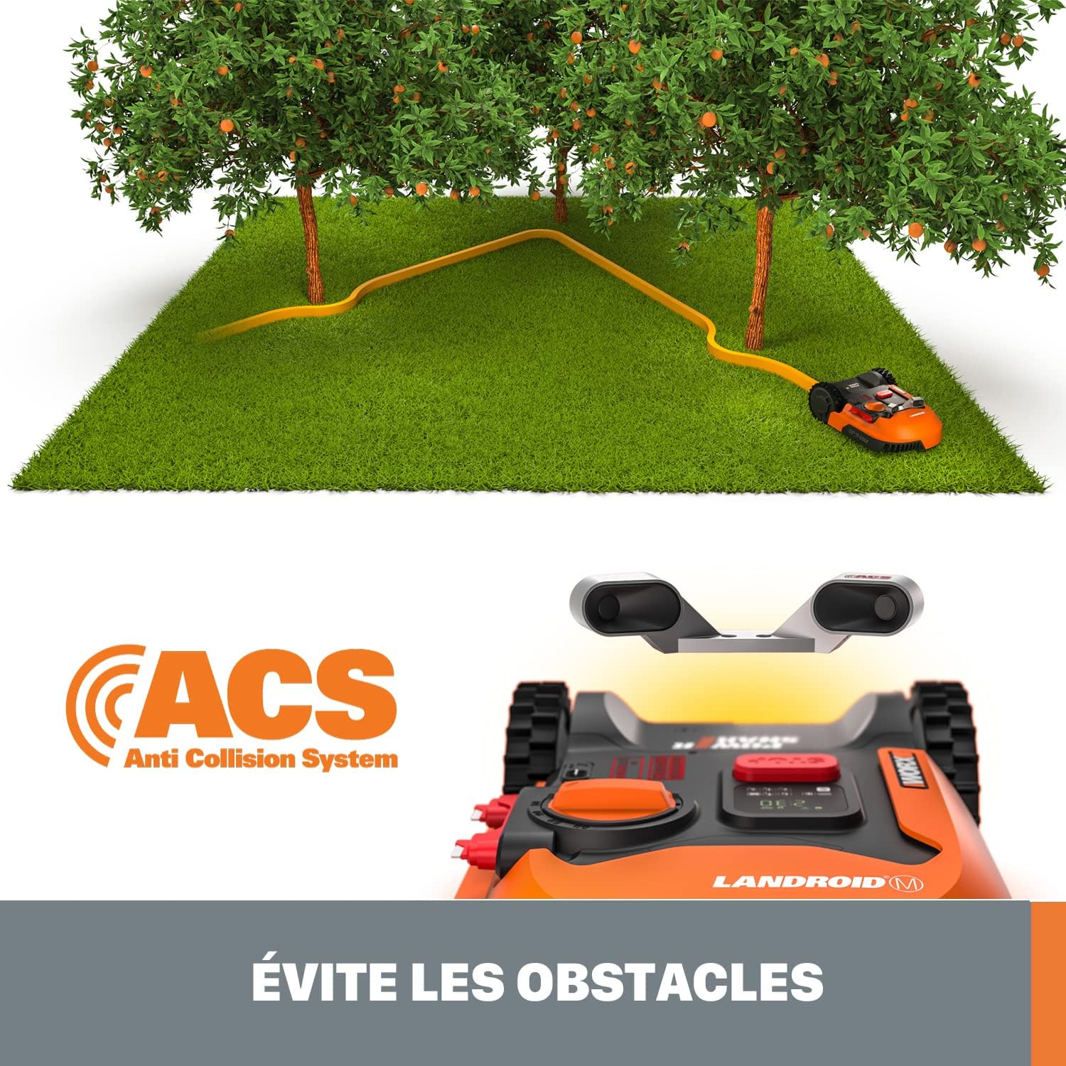 WORX LANDROID Vision WR206E.1, Robot Tondeuse sans Fil périphérique 600 m² Surf.Max 700 m², Installation en 30 Min, Caméra 4K + IA Adaptative, évite Tous Les Obstacles, Coupe des Bordures, Multizone