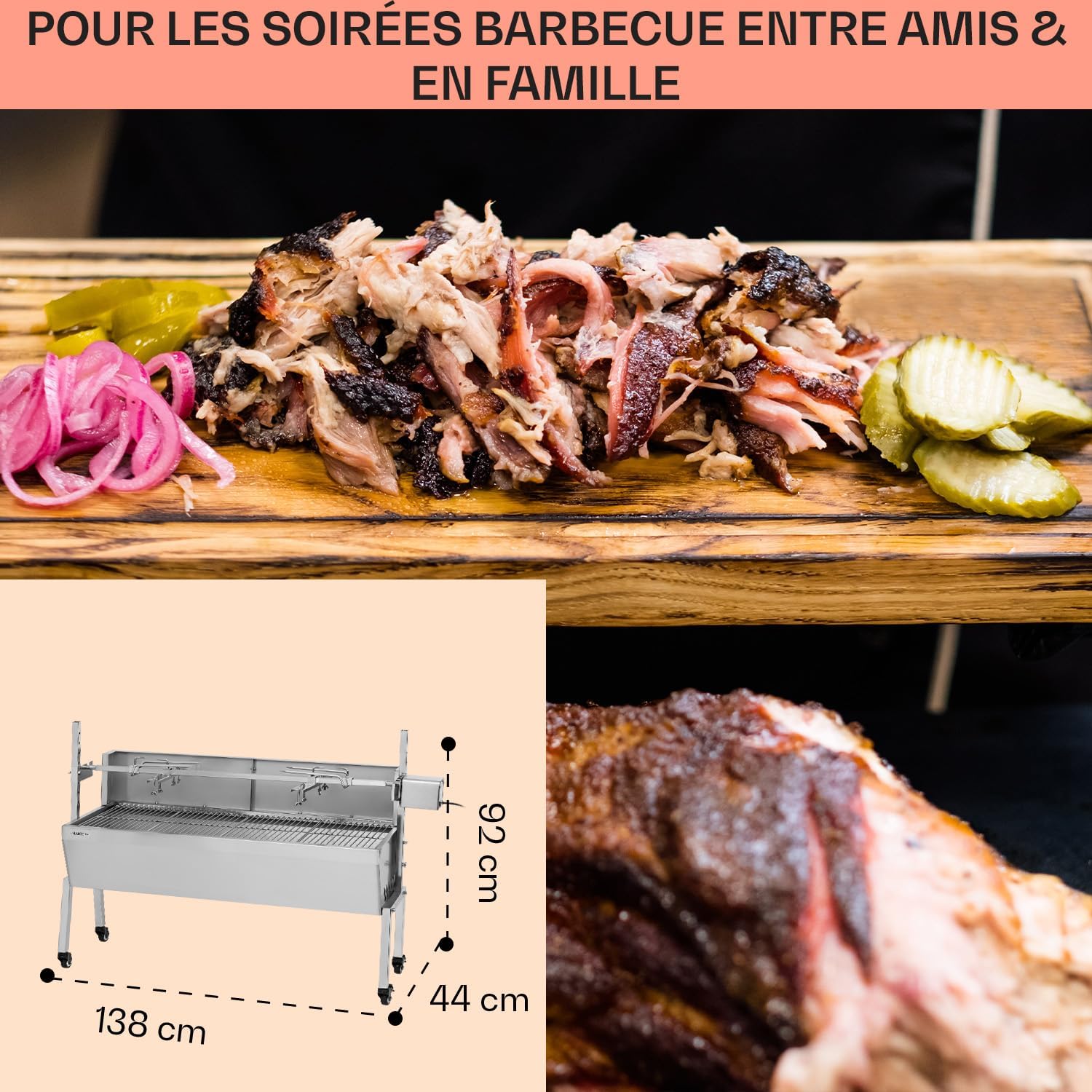Klarstein Tourne Broche Mechoui Electrique, Rotisserie et Gril de Barbecue, Grande Broche Cochon de Lait, Tourne Broche Barbecue Rotissoire, Bbq Grill Barbecue 12W avec 3 Pieds en Acier Inoxydable
