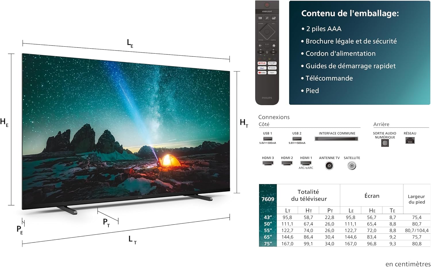Philips 43PUS7609 Smart TV LED 4K - Écran 43 Pouces avec Plate-Forme Pixel Precise Ultra HD Titan OS et Son Dolby Atmos, Fonctionne avec Alexa et l’Assistant Vocal Google - Gris Anthracite