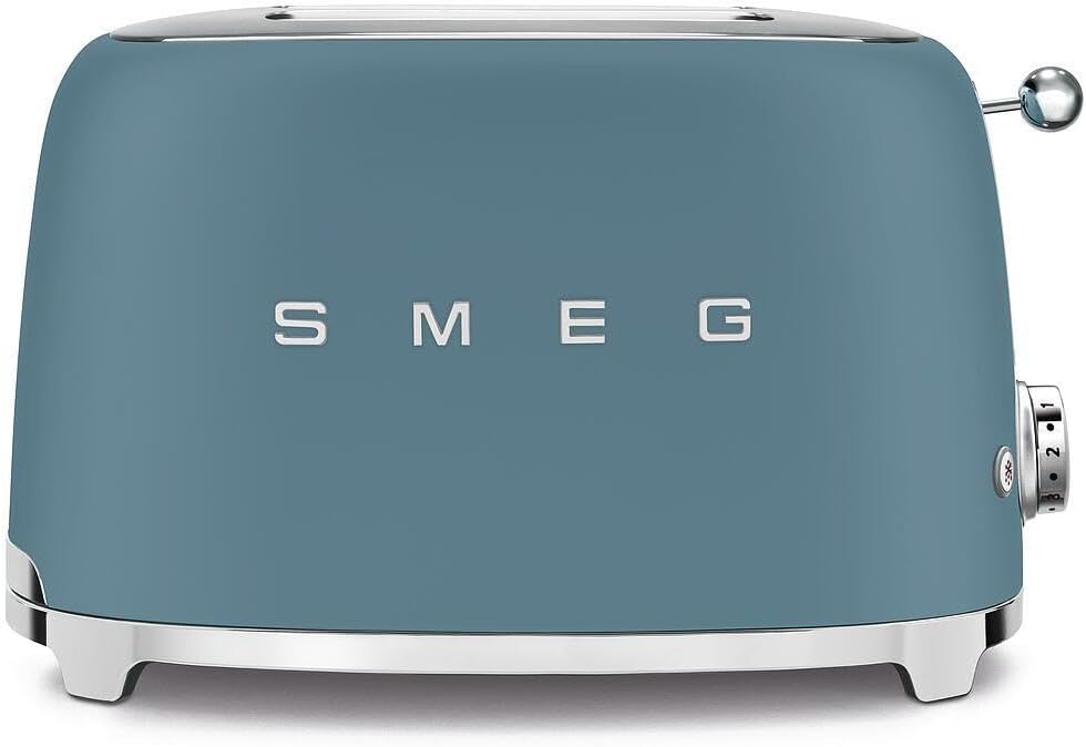 Smeg, Grille-pain 2 Tranches TSF01BLEU, 2 Fentes 36 mm, 6 Niveaux de Brunissage, Fonction Chauffage, Décongélation et Bagel, Éjection Automatique du Pain, Ramasse Miettes, 950 W, Noir