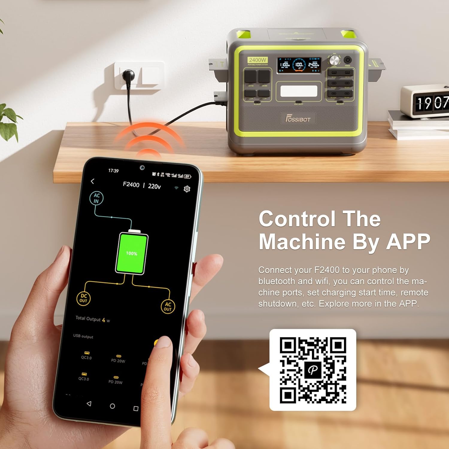 FOSSiBOT F2400 Station électrique portable CA 2400W (4800W Pic), Station Silencieux Solaire 2048Wh LiFePO4, Groupe Générateur Électrique Onduleur Alimentation de Secours à Domicile Camping