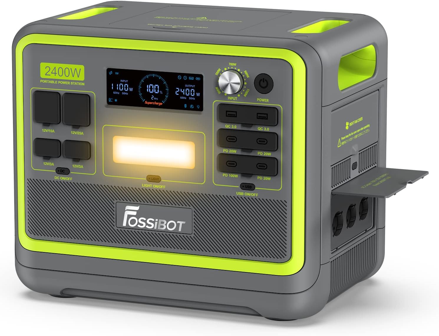 FOSSiBOT F2400 Station électrique portable CA 2400W (4800W Pic), Station Silencieux Solaire 2048Wh LiFePO4, Groupe Générateur Électrique Onduleur Alimentation de Secours à Domicile Camping