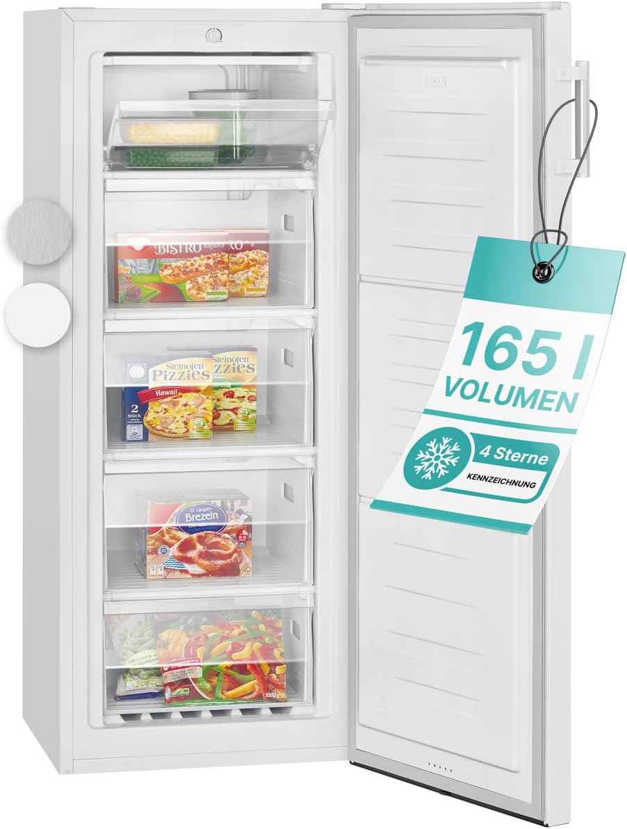Congélateur 165L blanc Bomann GS7317-1-blanc, Volume net : 165 litres, pose libre, Éclairage intérieur à LED, Température réglable, silencieux, economique Congélateur 4 étoiles