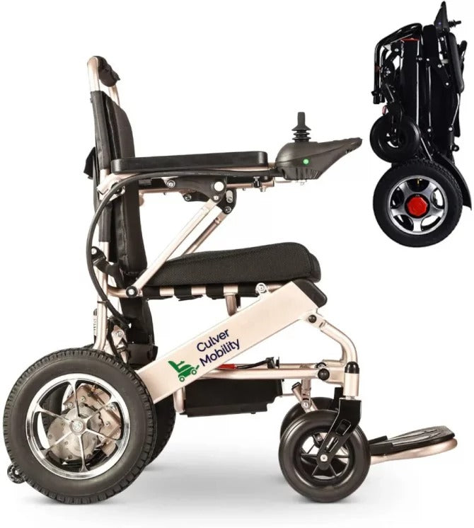 Fauteuil roulant électrique, Culver Mobility Fauteuil roulant électrique pliable léger Fauteuil roulant électrique sans danger, voyage aéronautique approuvé par la FDA (cadeau RAMP en fauteuil roulant gratuit) (argent-17,5 inc)