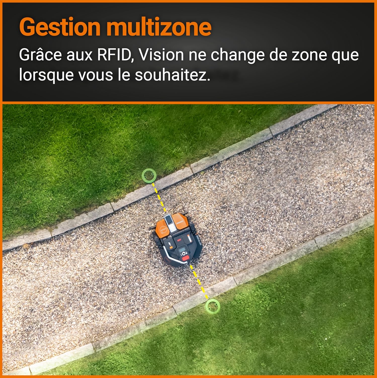 WORX LANDROID Vision WR206E.1, Robot Tondeuse sans Fil périphérique 600 m² Surf.Max 700 m², Installation en 30 Min, Caméra 4K + IA Adaptative, évite Tous Les Obstacles, Coupe des Bordures, Multizone