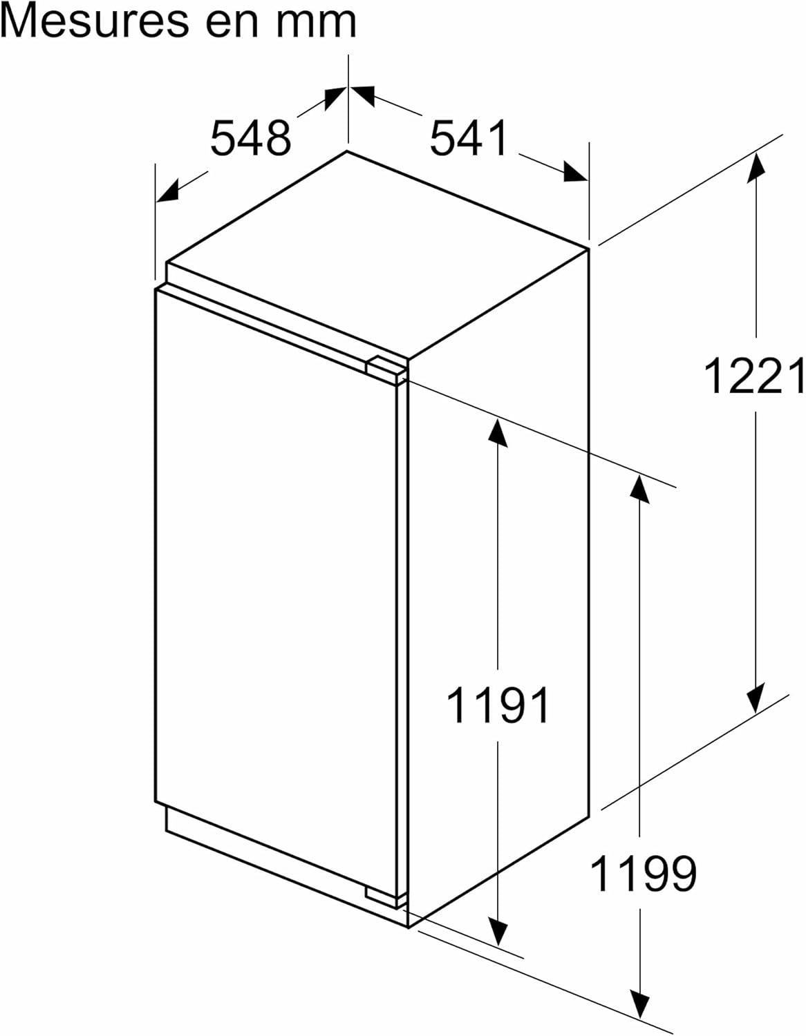 BOSCH KIR41VFE0, Série 4, Petit réfrigérateur, Encastrable, 122,5 x 56 cm, 204 L