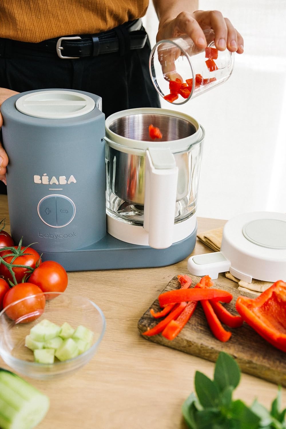 BÉABA, Babycook Néo, Mixeur Cuiseur Vapeur 6 en 1, Robot Bebe Fabriqué en France, Bol en Verre, Cuve Inox, Grande contenance, Diversification alimentaire, Petits pots bébé maison, Rapide, Eucalyptus