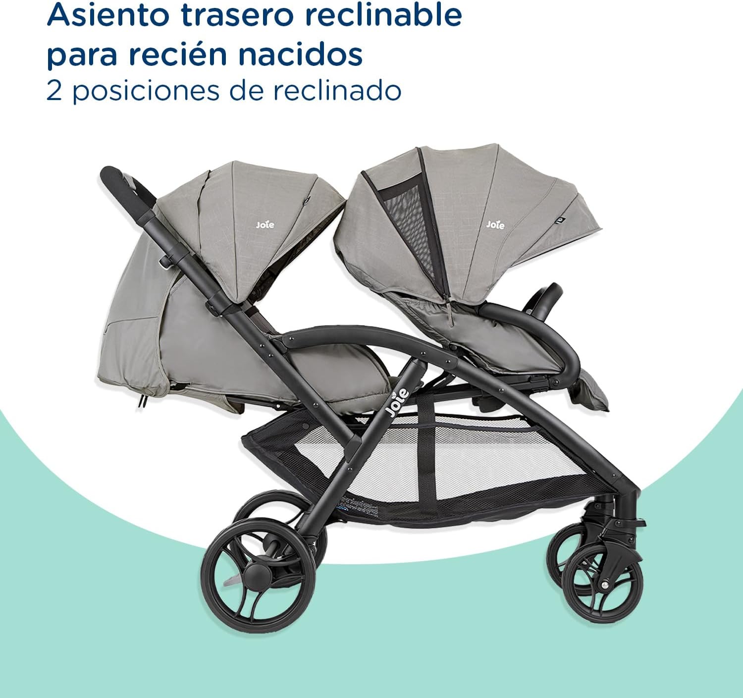 Joie - Evalite™ Duo - Poussette Double - Siège Arrière Inclinable À Plat - Pliage Facile & Compact - Compatible Sièges Auto - Suspension 4 Roues - Harnais 5 Points SoftTouch - Dès la naissance