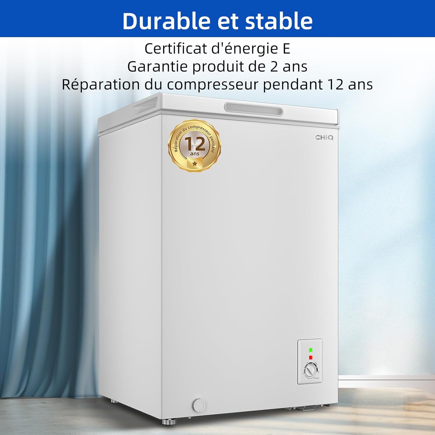 Congélateur coffre CHiQ 142L, 63,5 x 55,6 x 83,5cm, Congélateur Inverter, Affichage de la température extérieure, Mode de congélation rapide -32℃, Grille métallique,Faible bruit