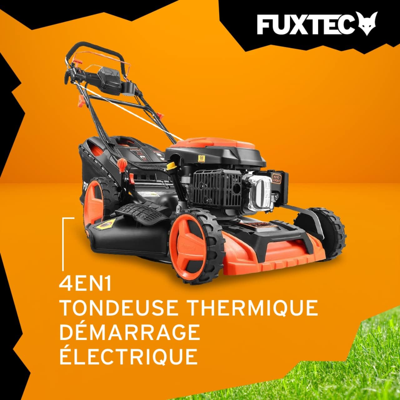 FUXTEC Tondeuse Thermique Autotractée Démarrage Électrique FX-RM5170eS 4en1-170cm3 4CV | 4 Temps | Largeur 51cm, Hauteur De Coupe 7 Positions, Bac 60L, Fonction Mulching, Éjection Latérale