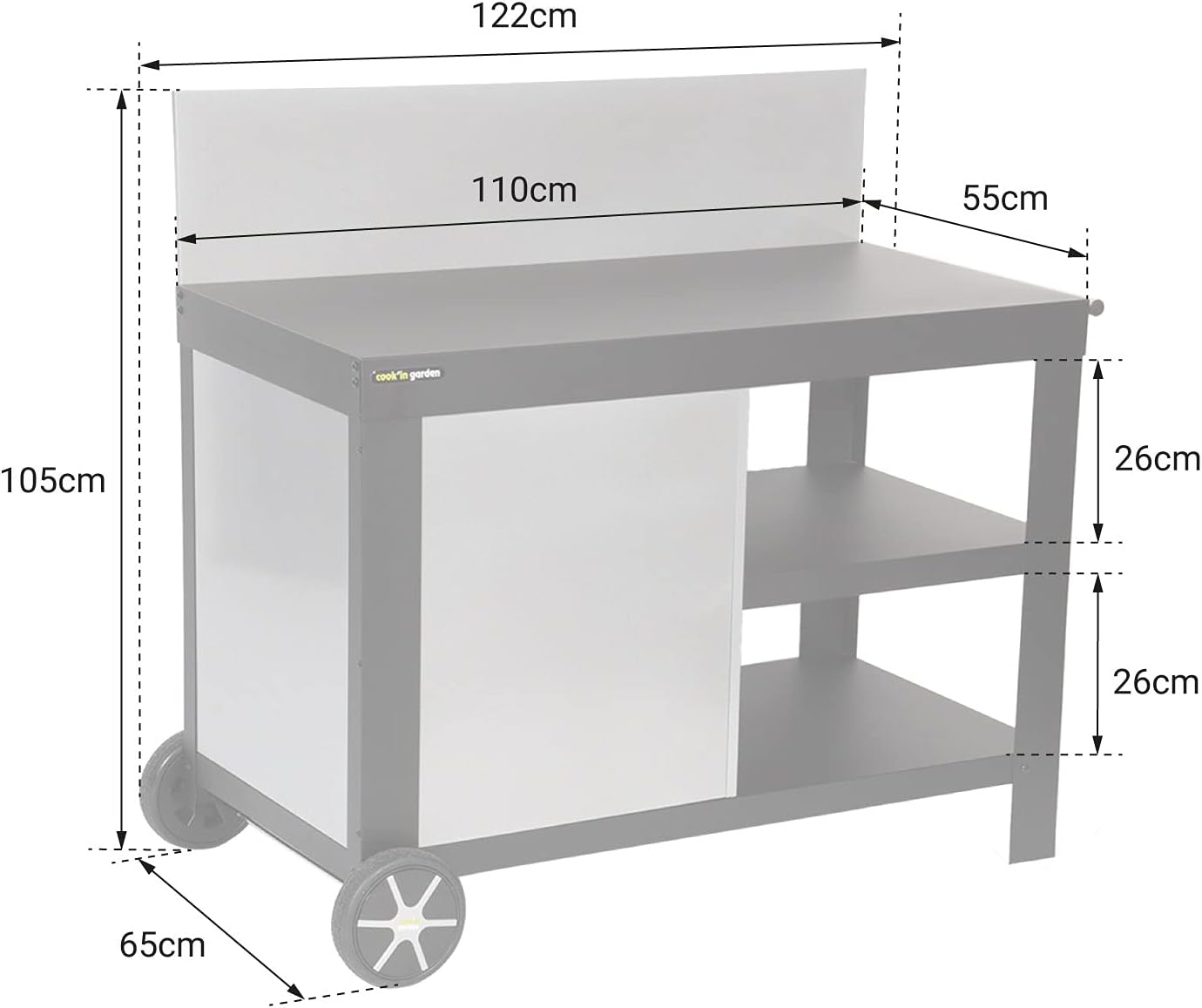 Cook'in Garden - Desserte en Acier Noire Nova pour plancha. Desserte extérieure à roulettes pour Plancha et Barbecue.