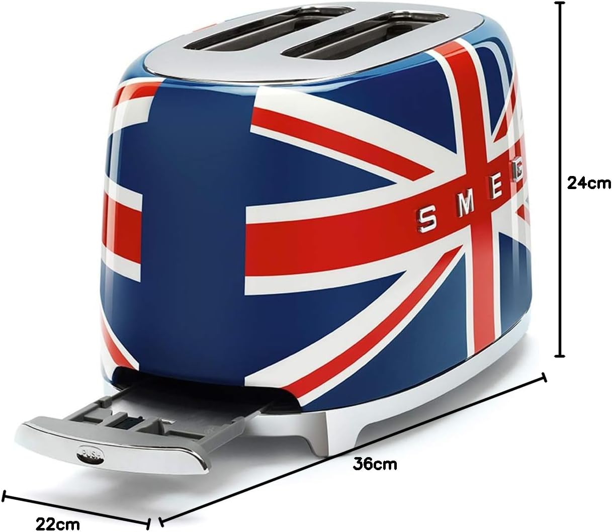 Smeg, Grille-pain 2 Tranches TSF01BLEU, 2 Fentes 36 mm, 6 Niveaux de Brunissage, Fonction Chauffage, Décongélation et Bagel, Éjection Automatique du Pain, Ramasse Miettes, 950 W, Noir