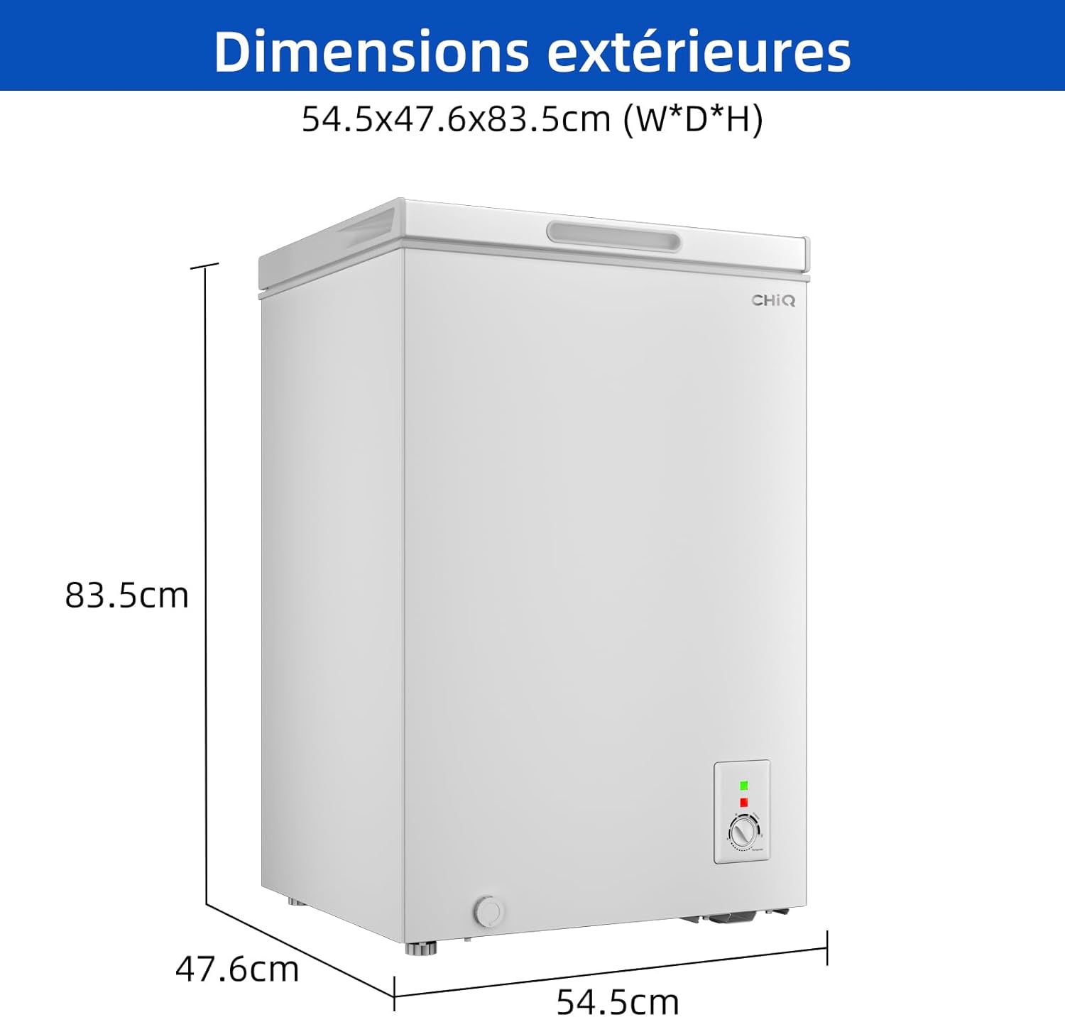 Congélateur coffre CHiQ 142L, 63,5 x 55,6 x 83,5cm, Congélateur Inverter, Affichage de la température extérieure, Mode de congélation rapide -32℃, Grille métallique,Faible bruit