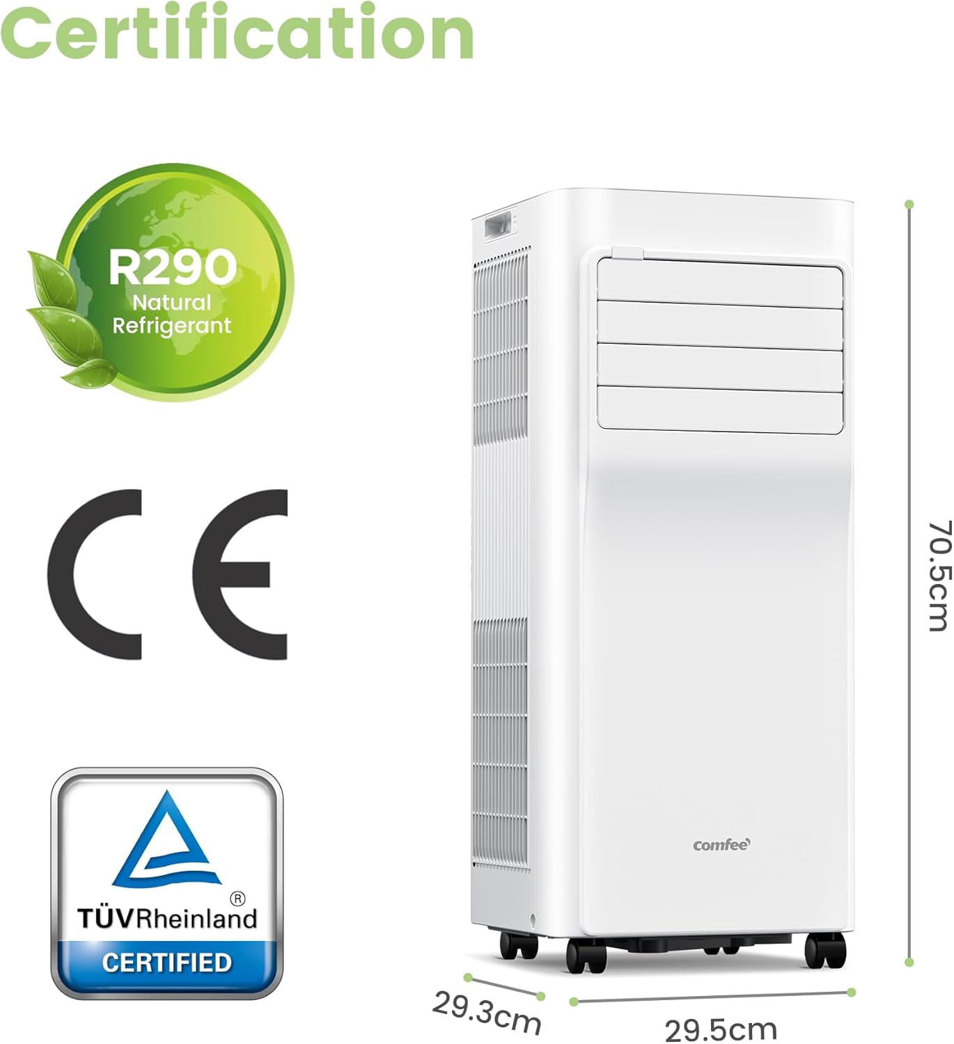 COMFEE' Climatiseur Mobile 9000 BTU/h 2,6kW, 3-EN-1 Refroidisseur Déshumidificateur Ventilateur, Fonction Follow me, Minuterie, Mode nuit, Pour salon et maison de 33㎡/88m³, MPPH-09CRN7, R290