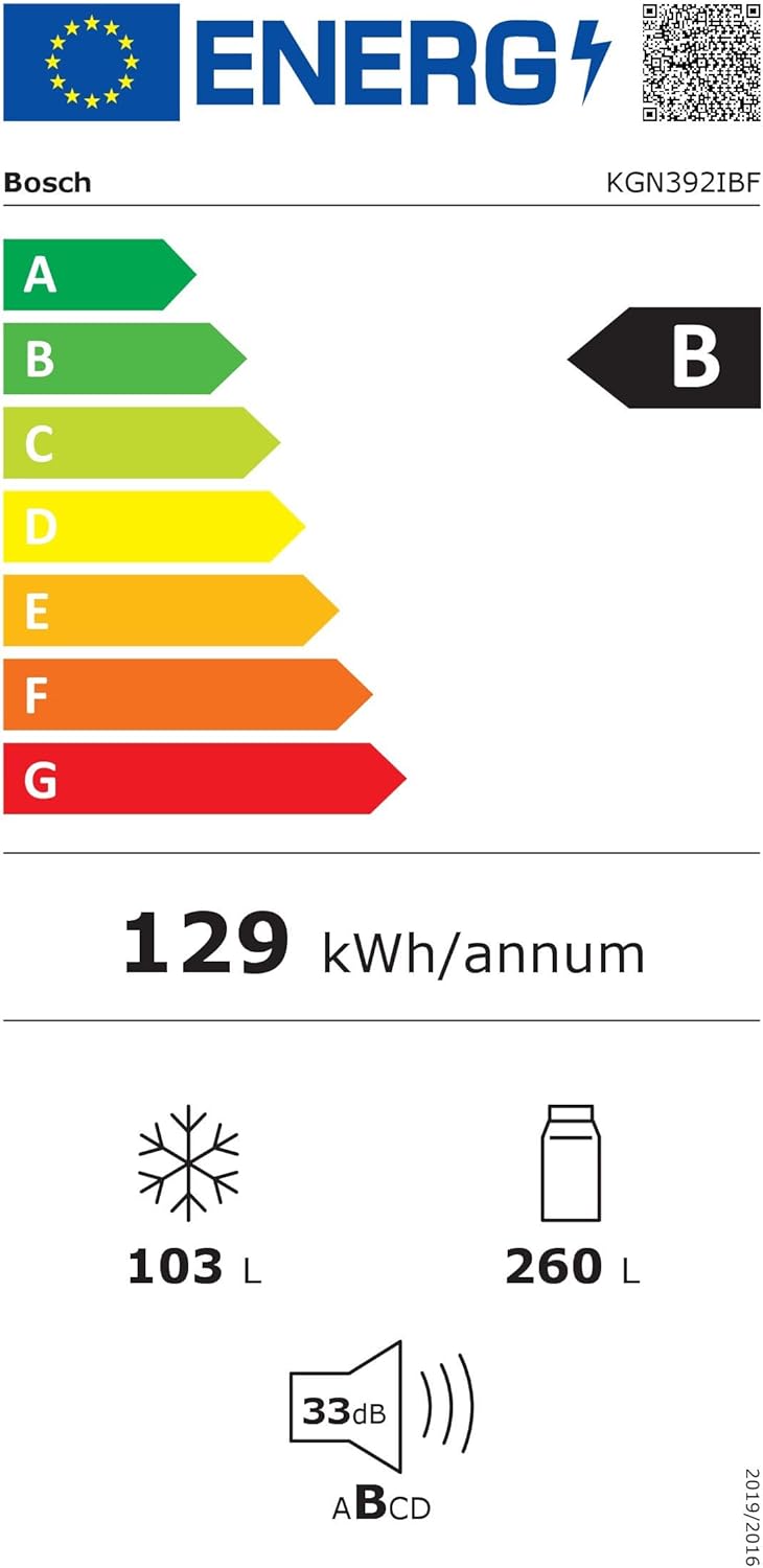 Bosch KGN39AIAT, Série 6, Réfrigérateur combiné pose-libre, 363 L, 203 x 60 (H x L), Inox anti trace de doigts