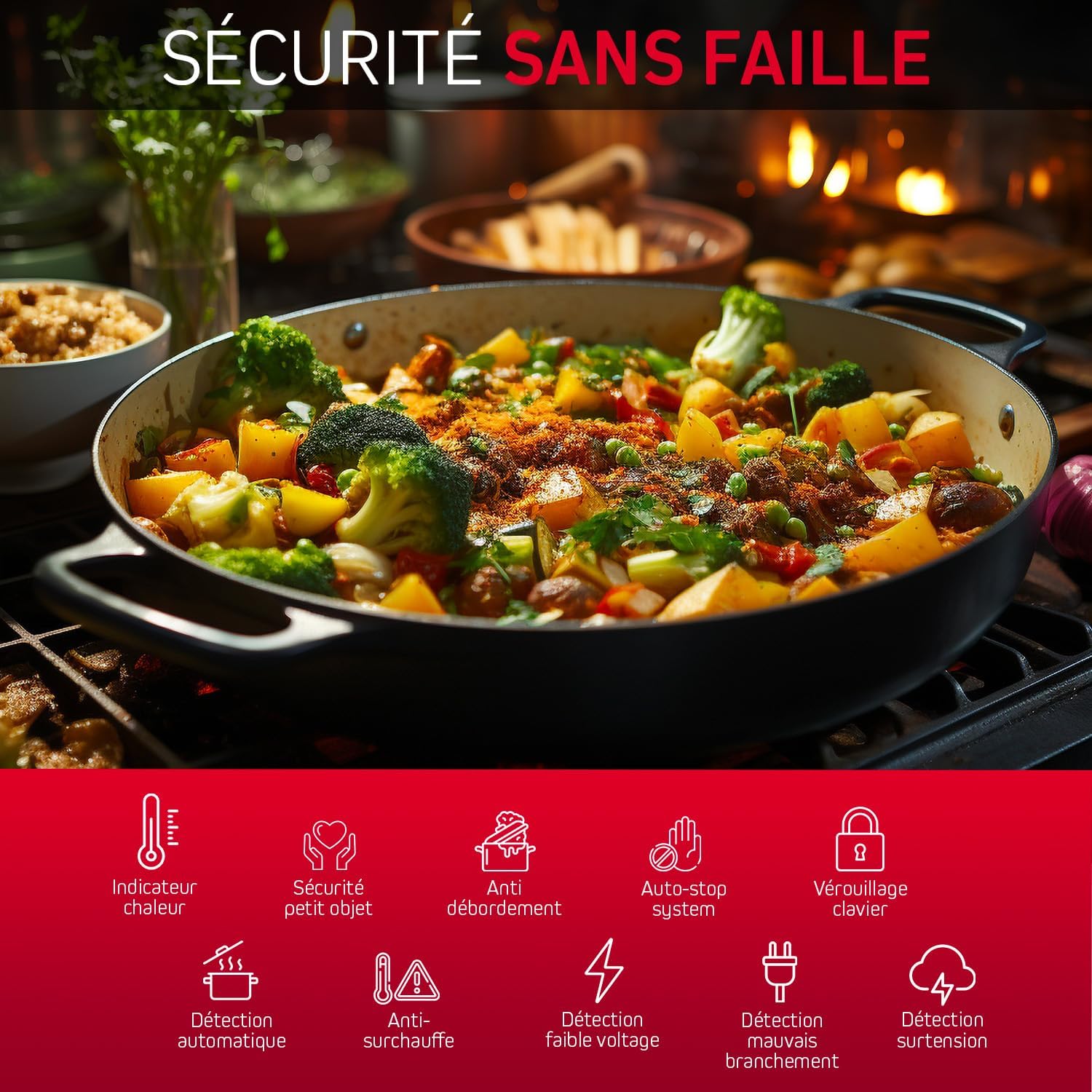 Brandt - BPI6413BM - Plaque Induction et Gaz - Table de Cuisson - Noir - 4 Foyers - 3400W Electrique et 4600 Gaz - Dimensions Encastrement : 56x49cm - 9 Positions par Foyer - Fabriqué en France