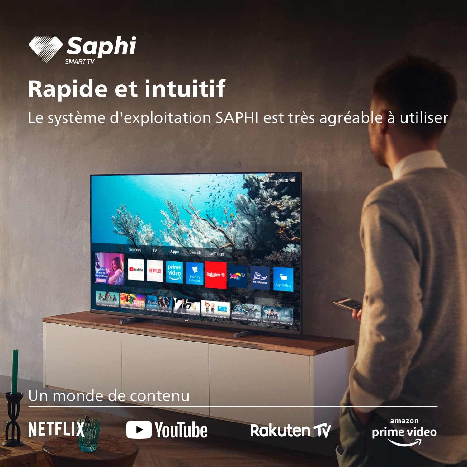 Philips 43PUS7609 Smart TV LED 4K - Écran 43 Pouces avec Plate-Forme Pixel Precise Ultra HD Titan OS et Son Dolby Atmos, Fonctionne avec Alexa et l’Assistant Vocal Google - Gris Anthracite