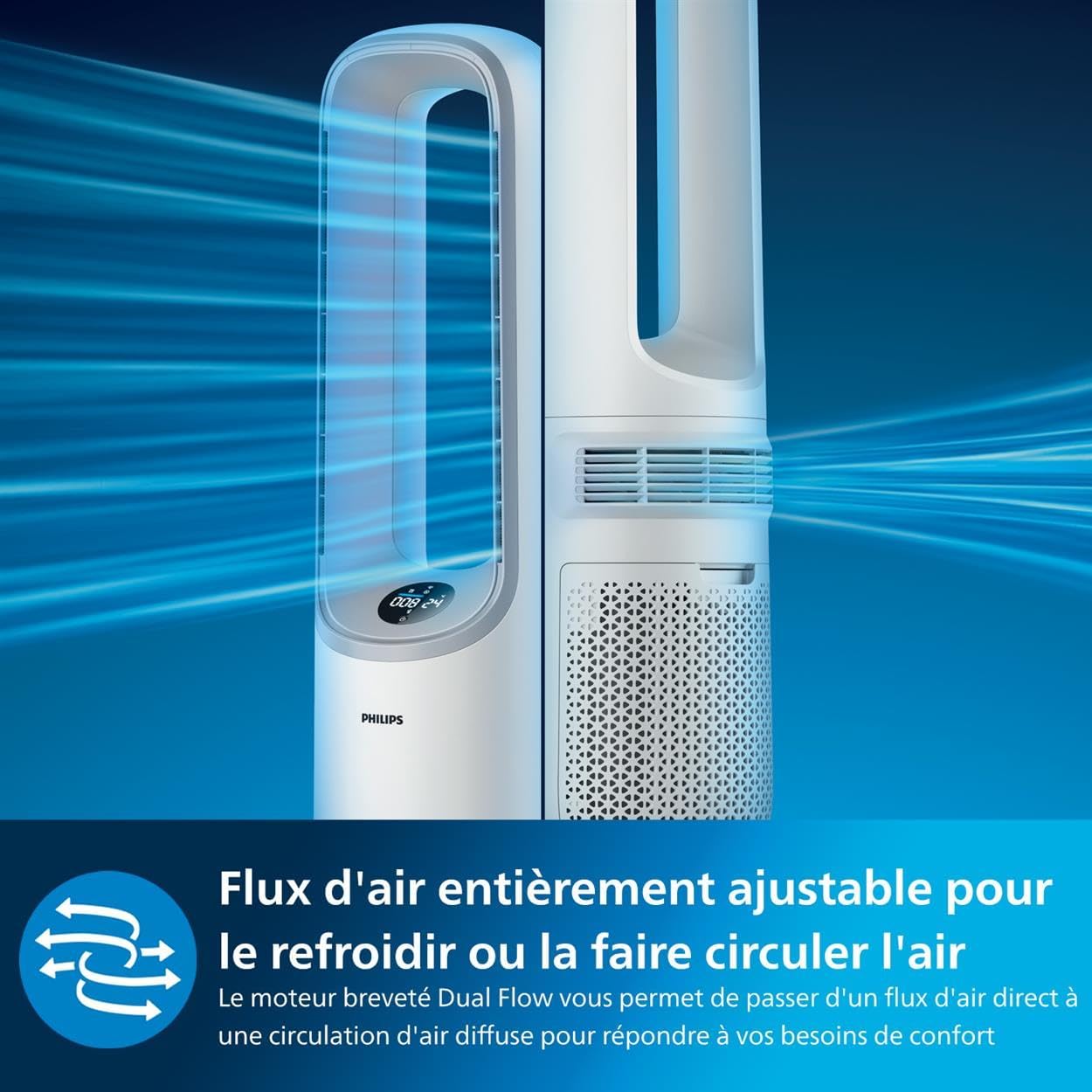 Philips Air Performer 3-en-1 : Purificateur, Chauffage & Ventilateur Rafraîchisseur – Nettoie 70m², Élimine 99,97% des Allergènes et Polluants. Filtre HEPA, Capteurs Intelligents, App (AMF870/15)