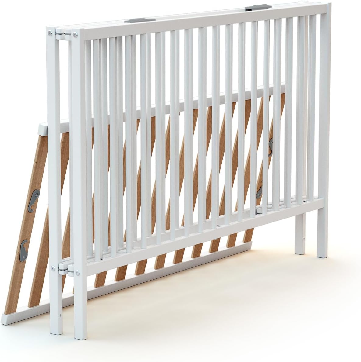 WEBABY - Lit bébé pliant 60x120cm Blanc | Bois massif | Dès la naissance |Confort de sommeil | Sommier à lattes | Compact | Transportable | Pliable |Gain de place | Lit de voyage