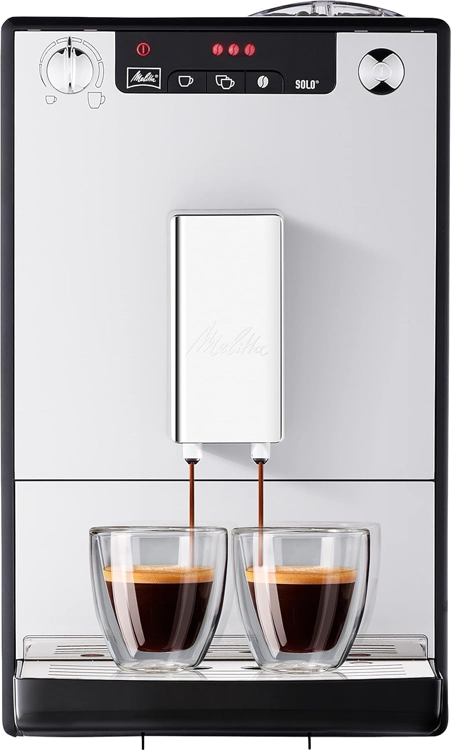 Melitta Caffeo Solo Noir Pure Black, Machine à Café à Grains avec Broyeur et Système d'Extraction des Arômes, Affichage LED, Mode 1 à 2 Tasses, Cafetière Expresso, Automatique, E950-222, 1400W