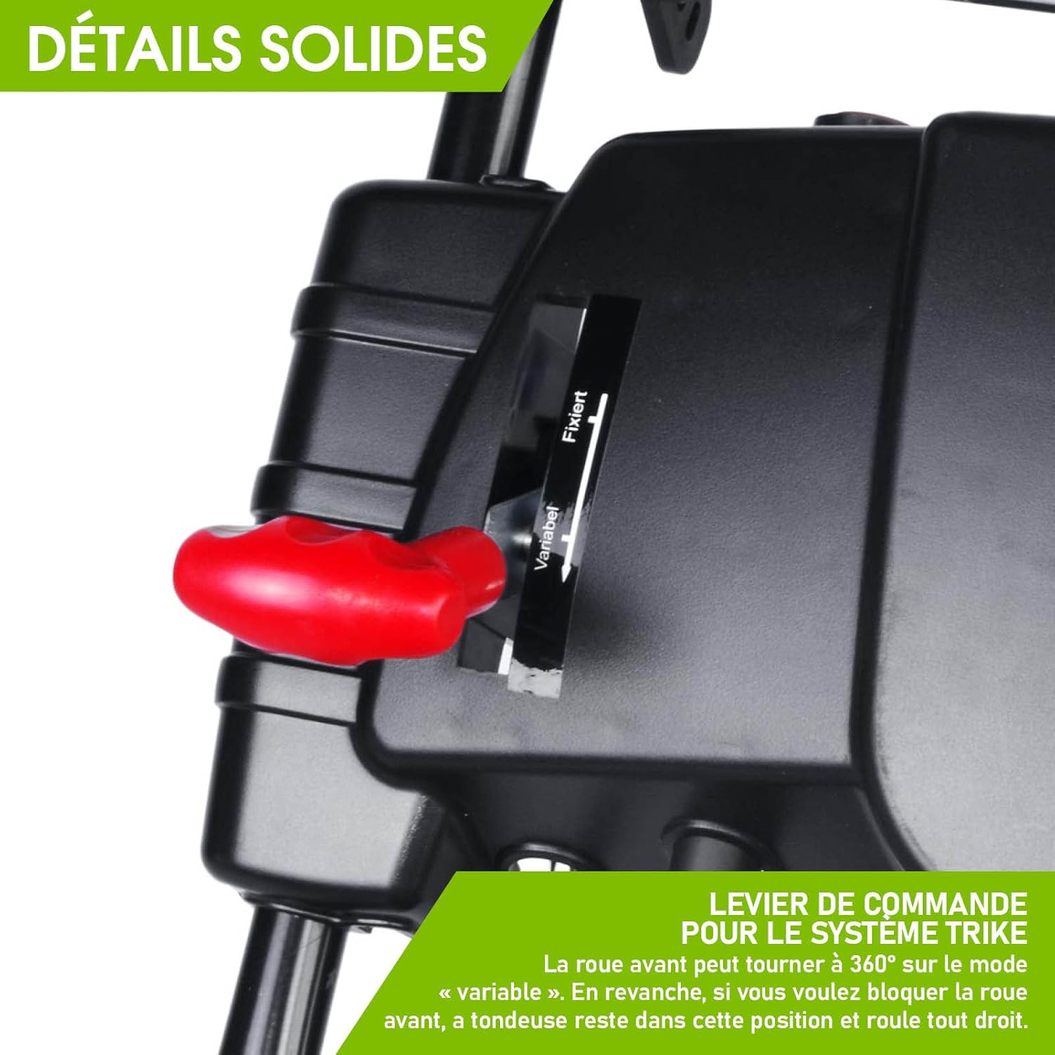 BRAST tondeuse thermique 3 roues TRIKE E-START 224cc 53cm tractée démarrage électrique mulching 4en1 capot en tôle en acier 60l - moteur 4 temps de la marque française GT reglable