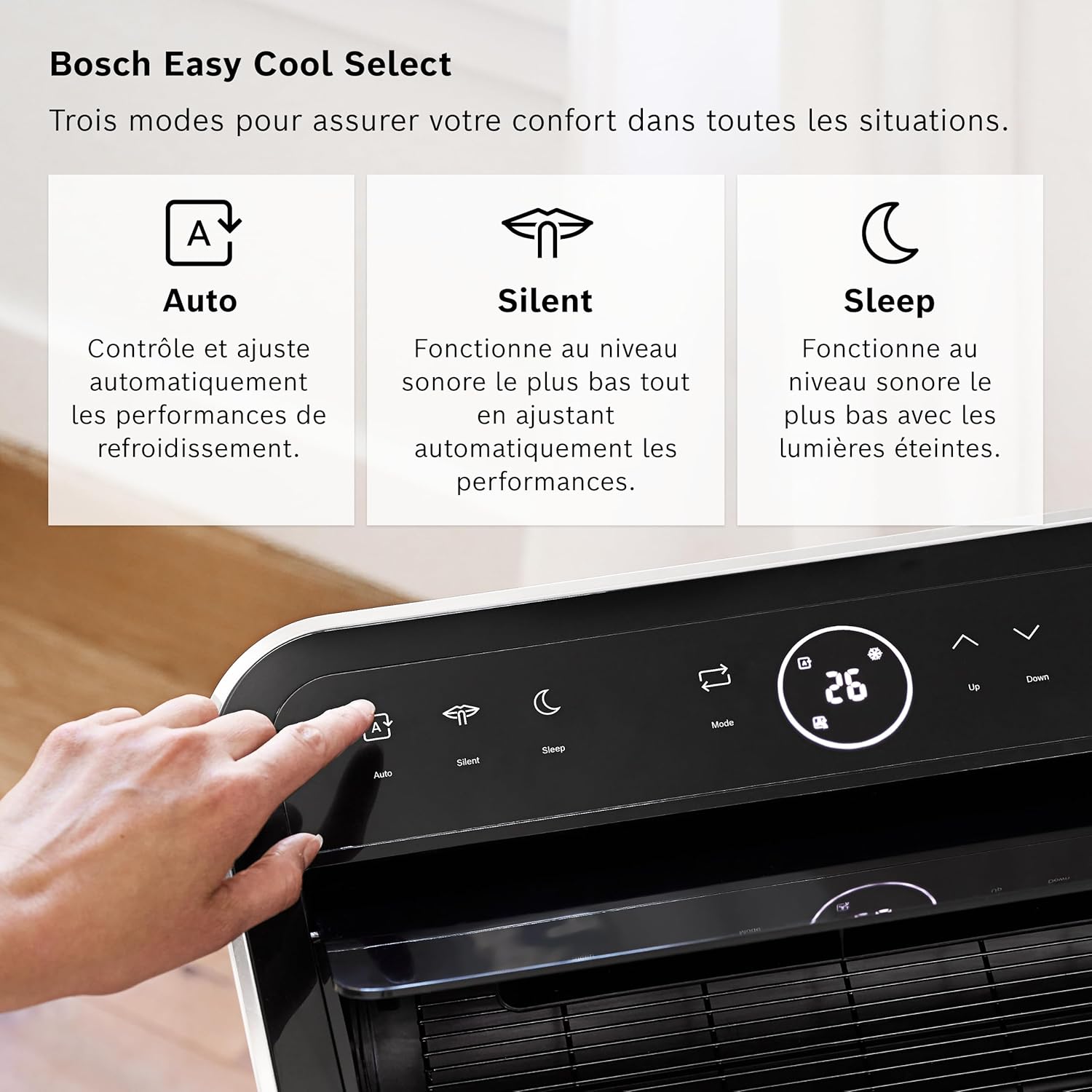 Bosch Cool 2000 Portable AC - 3 en 1 : Climatiseur, Déshumidificateur, Ventilateur - 2,6kW PAC pour les pièces jusqu'à 35m² - Avec Mode Auto, Mode Silencieux & Mode Veille