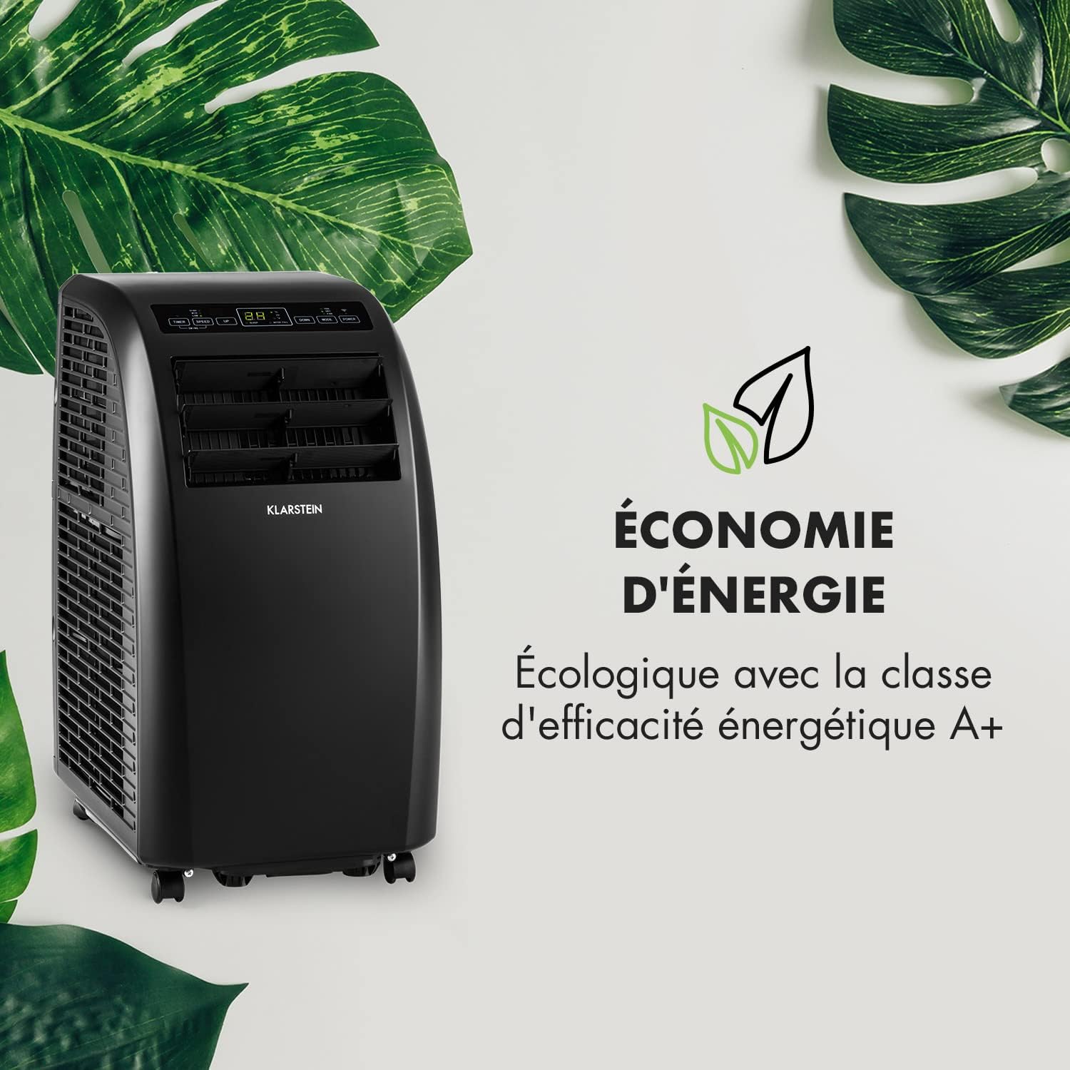 Klarstein Climatiseur Mobile Silencieux, 4 en 1, Mode Nuit, Déshumidificateur, Ventilateur, Mini Climatisation à Faible Conso, Evacuation, Clim Portable, Puissante, 10000 BTU