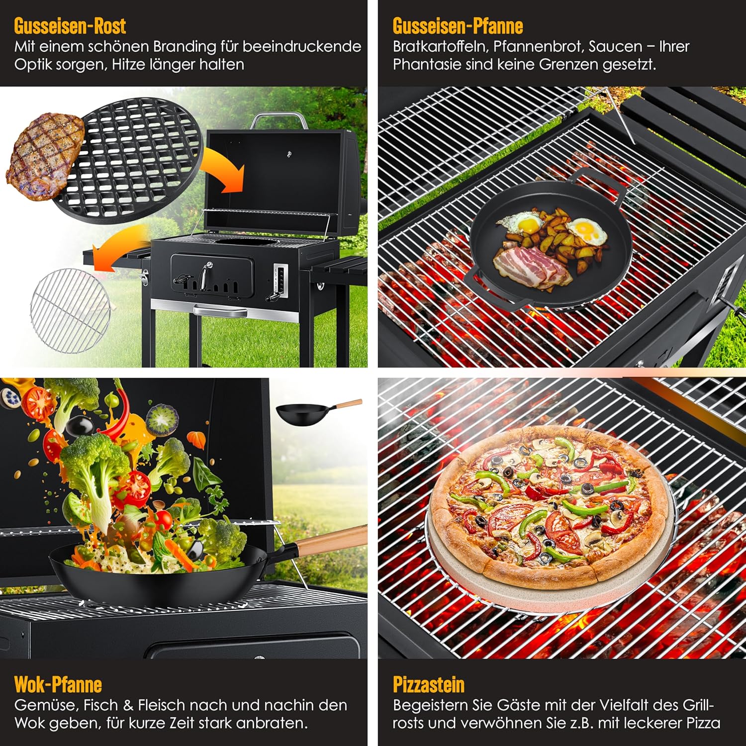 KESSER® Chariot à Barbecue | Grill XL à Charbon de Bois avec Couvercle, Roues, poignée en Acier Inoxydable, Grille et thermomètre | Grand Barbecue au Charbon de Bois