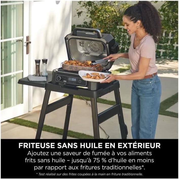 Ninja Woodfire Barbecue électrique et fumoir Pro XL avec thermomètre, barbecue et Air fryer d'extérieur 4-en-1 avec système Smart Cook et granulés Woodfire, portatif, gris/noir, OG850EU