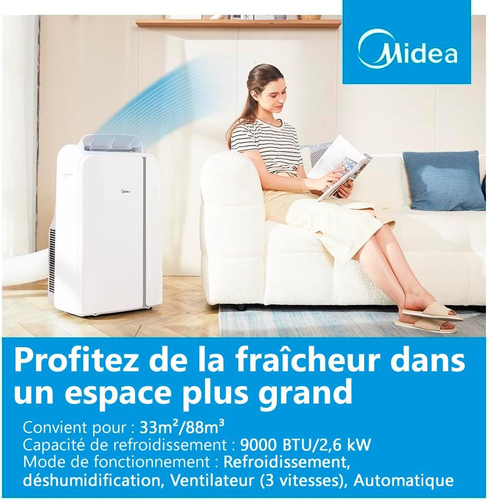 MIDEA Climatiseur PortaSplit Mobile Silencieux 4-in-1| 12000 BTU | Chauffage et Climatisation Portable Prêt à Poser 3,5kW- Clim Mobile avec rafraîchisseur, déshumidificateur, chauffage,ventilateur