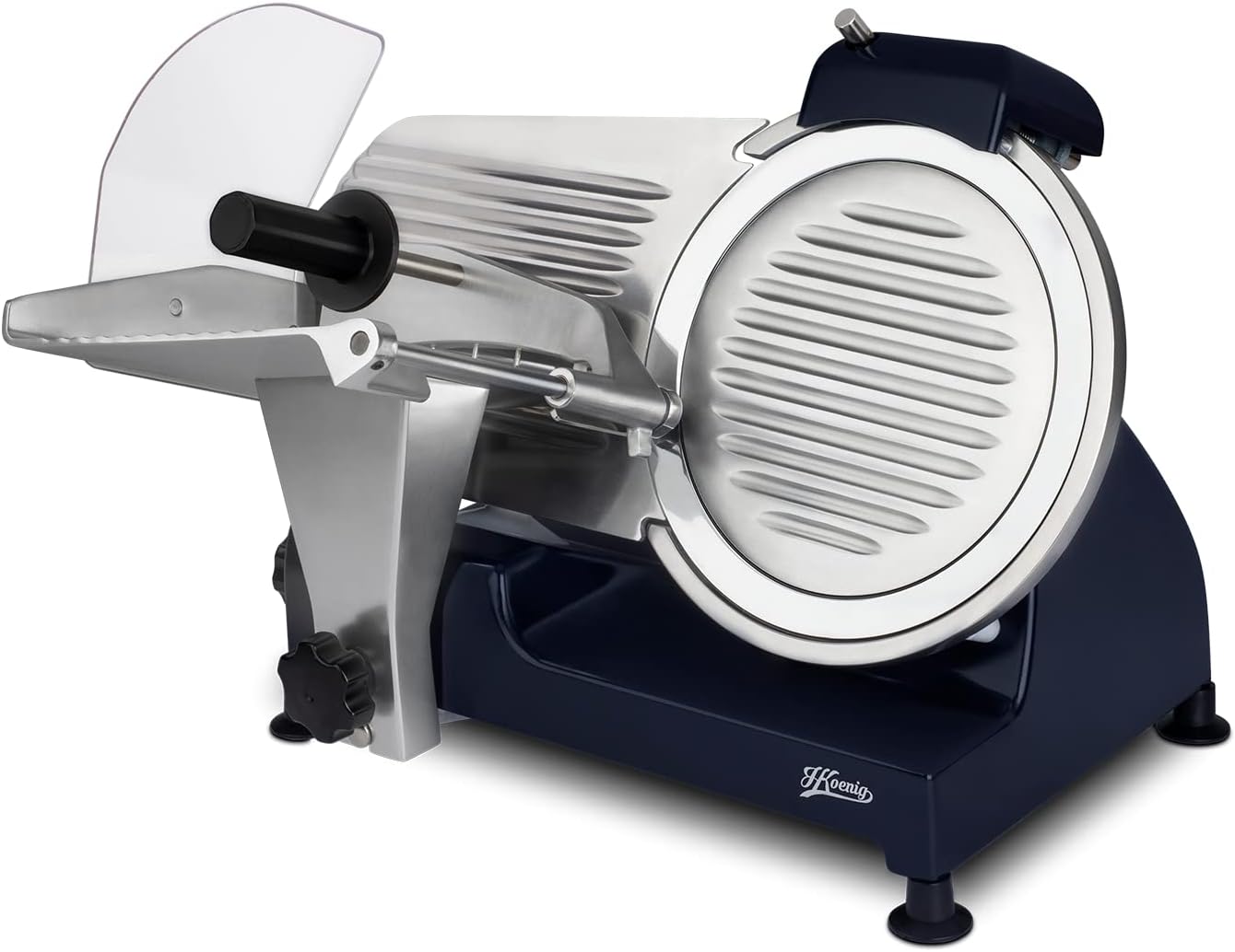 H.Koenig Trancheuse électrique à viande MSX254, charcuterie, professionnelle, précise,coupe 0-12 mm,lame 25 cm,aiguiseur intégré,large plateau,282 rpm, Rouge