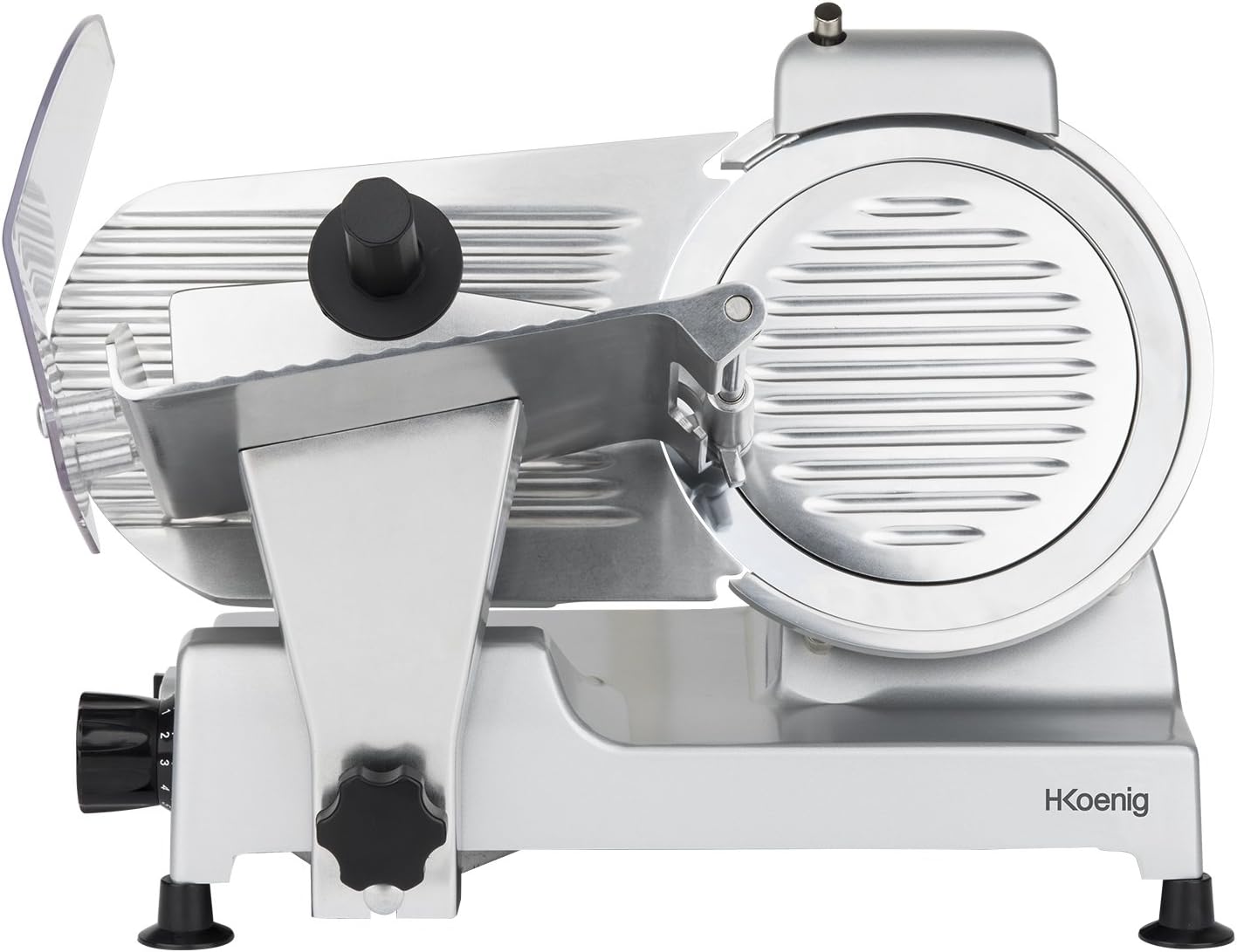 H.Koenig Trancheuse électrique à viande MSX254, charcuterie, professionnelle, précise,coupe 0-12 mm,lame 25 cm,aiguiseur intégré,large plateau,282 rpm, Rouge