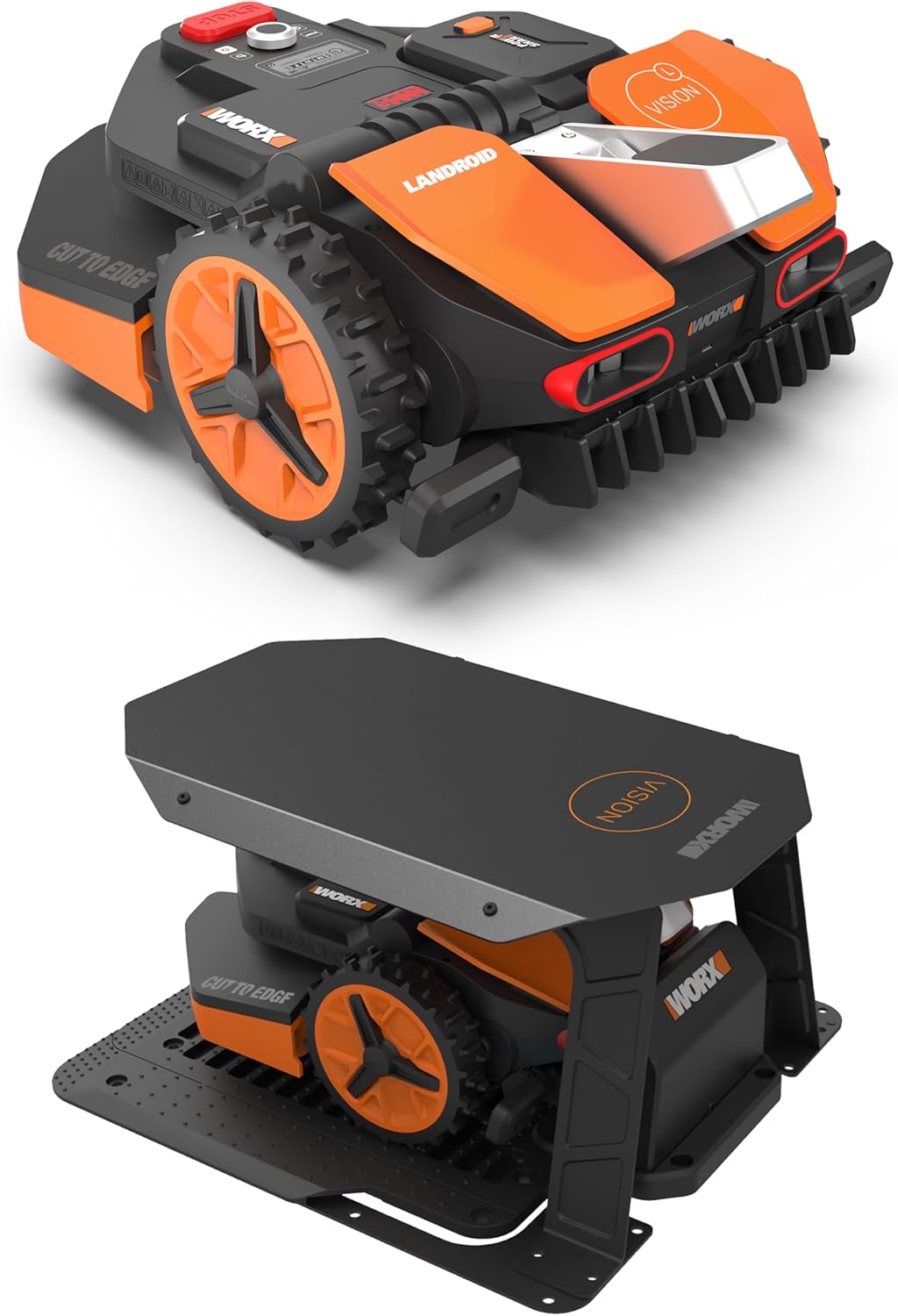 WORX LANDROID Vision WR206E.1, Robot Tondeuse sans Fil périphérique 600 m² Surf.Max 700 m², Installation en 30 Min, Caméra 4K + IA Adaptative, évite Tous Les Obstacles, Coupe des Bordures, Multizone