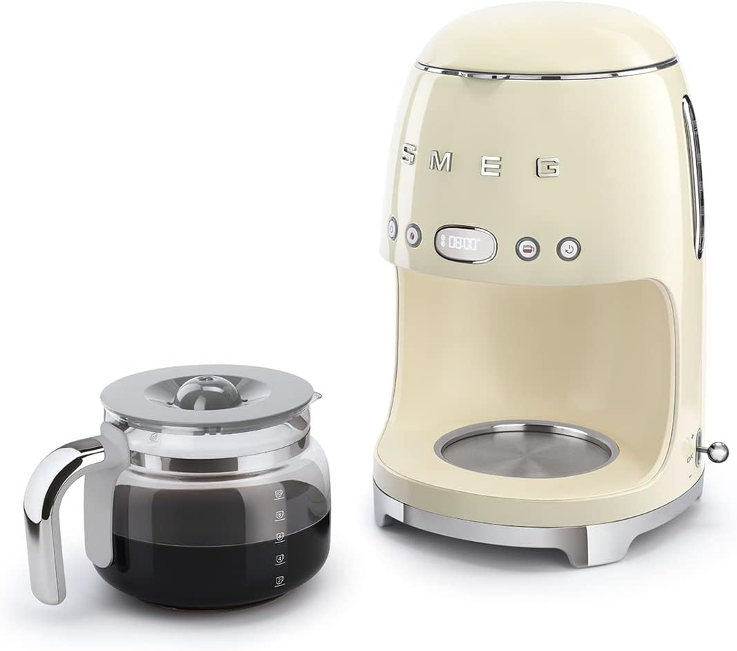 Smeg, Machine à Café Filtre DCF02PBEU, Fonction Arôme et Autostart, Carafe en Verre Jusqu'à 12 Tasses, 2 Niveaux d'Intensité, Mode Maintien au Chaud, 1050 W, Bleu Clair Pastel