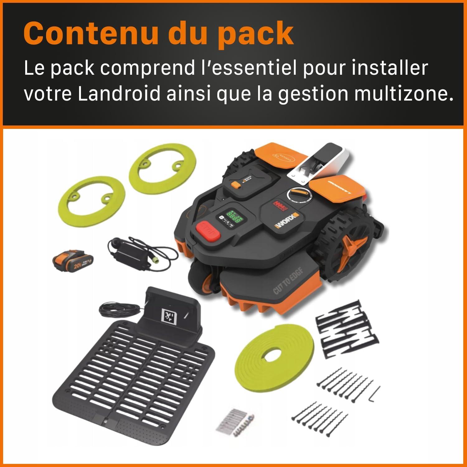 WORX LANDROID Vision WR206E.1, Robot Tondeuse sans Fil périphérique 600 m² Surf.Max 700 m², Installation en 30 Min, Caméra 4K + IA Adaptative, évite Tous Les Obstacles, Coupe des Bordures, Multizone