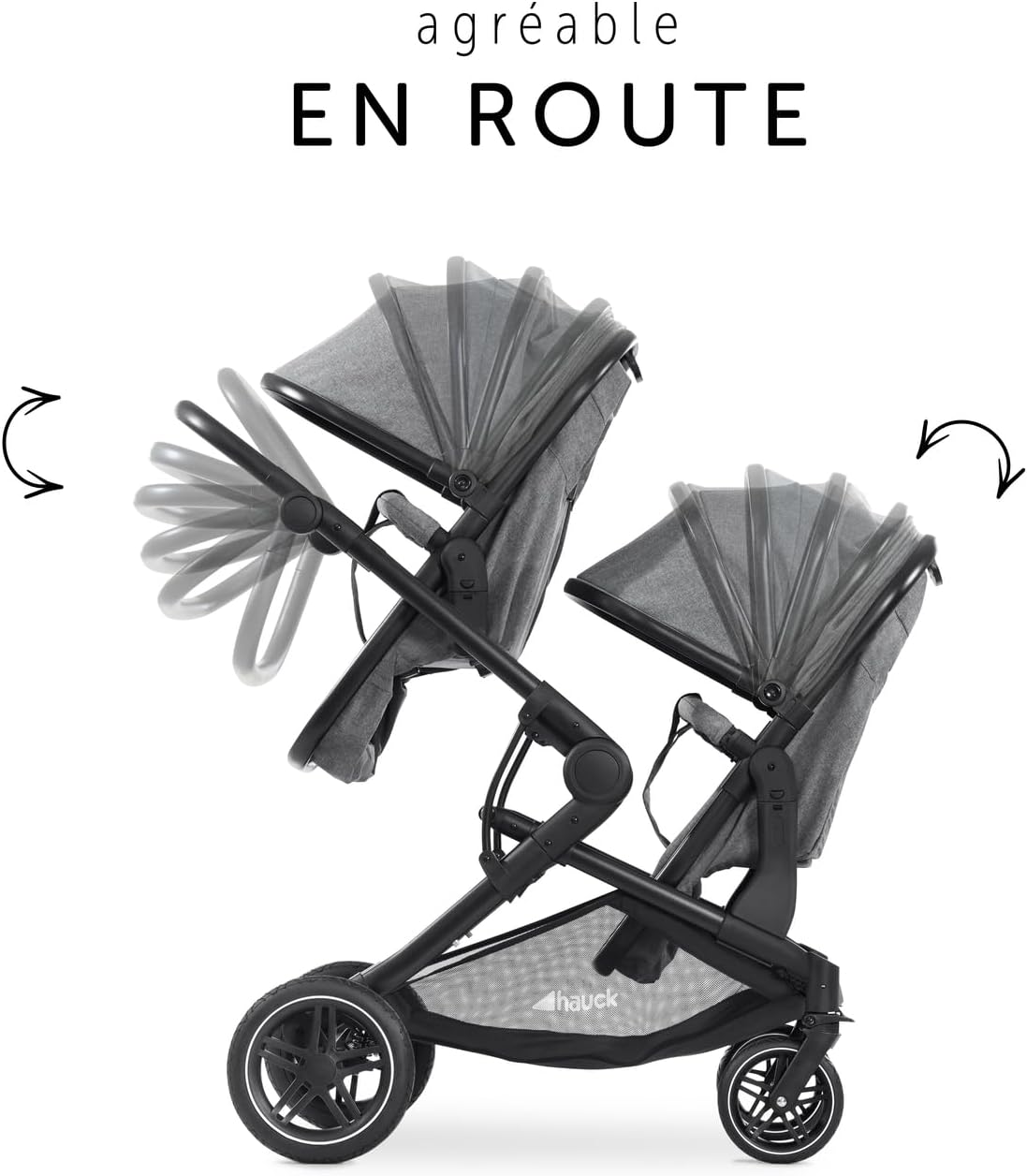 hauck Poussette Double Atlantic Twin - Tandem pour 2 Enfants avec Nacelles 2en1 et Sièges - Gris Mélange