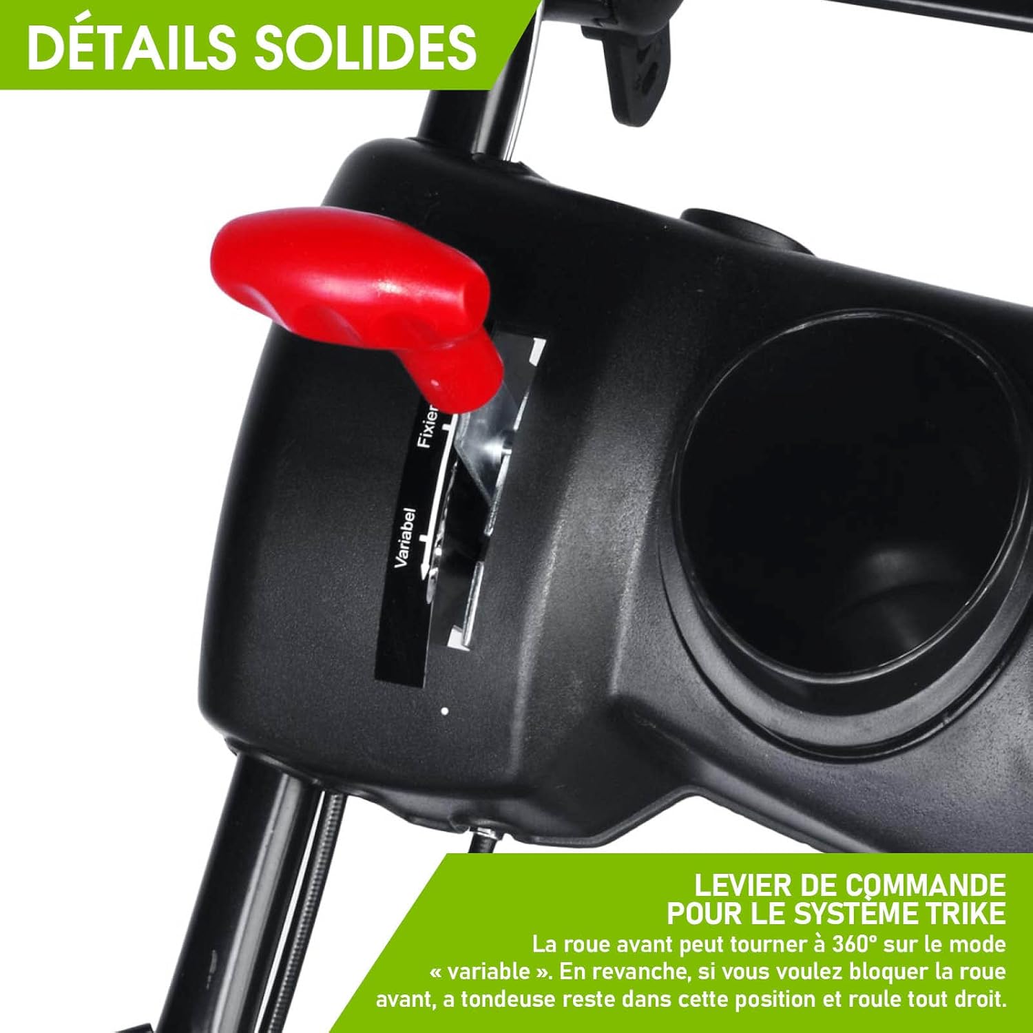 BRAST tondeuse thermique 3 roues TRIKE E-START 224cc 53cm tractée démarrage électrique mulching 4en1 capot en tôle en acier 60l - moteur 4 temps de la marque française GT reglable