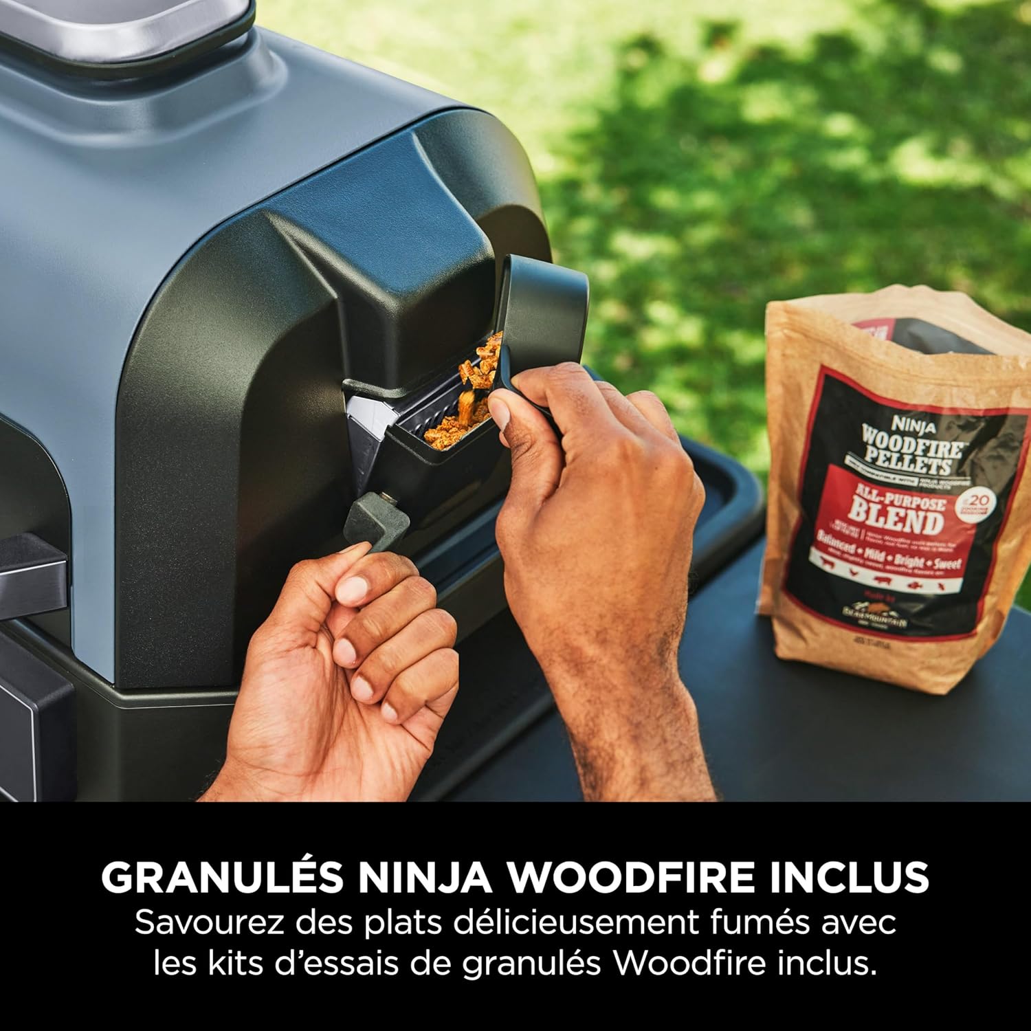 Ninja Woodfire Barbecue électrique et fumoir Pro XL avec thermomètre, barbecue et Air fryer d'extérieur 4-en-1 avec système Smart Cook et granulés Woodfire, portatif, gris/noir, OG850EU