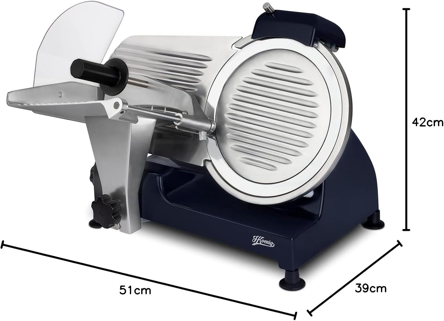 H.Koenig Trancheuse électrique à viande MSX254, charcuterie, professionnelle, précise,coupe 0-12 mm,lame 25 cm,aiguiseur intégré,large plateau,282 rpm, Rouge