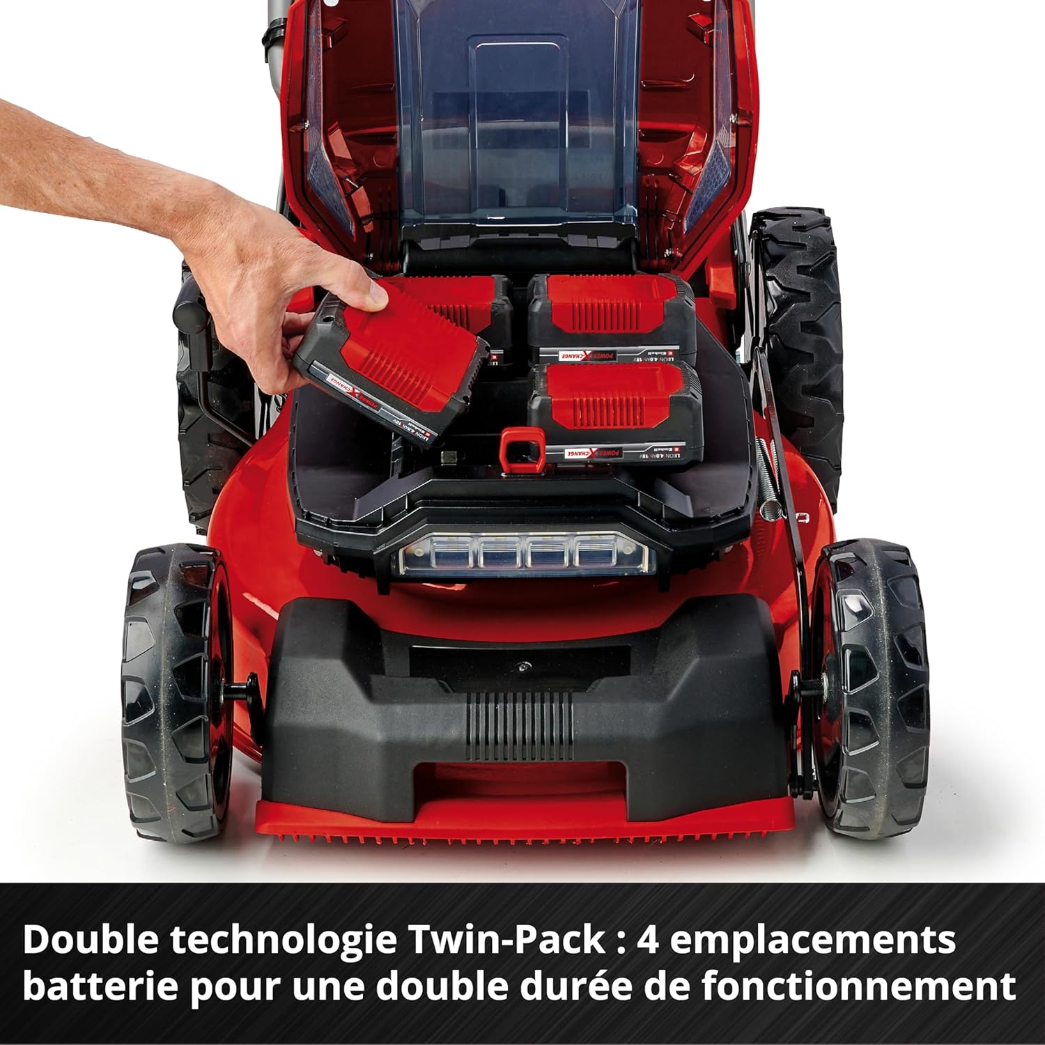 Einhell Professional Tondeuse à gazon sans fil GP-CM 36/47 S HW Li Power X-Change (36V, 47 cm largeur de coupe, autotractée, moteur sans charbon) Livré avec 4 Batteries 4,0Ah et 2 Chargeurs Doubles