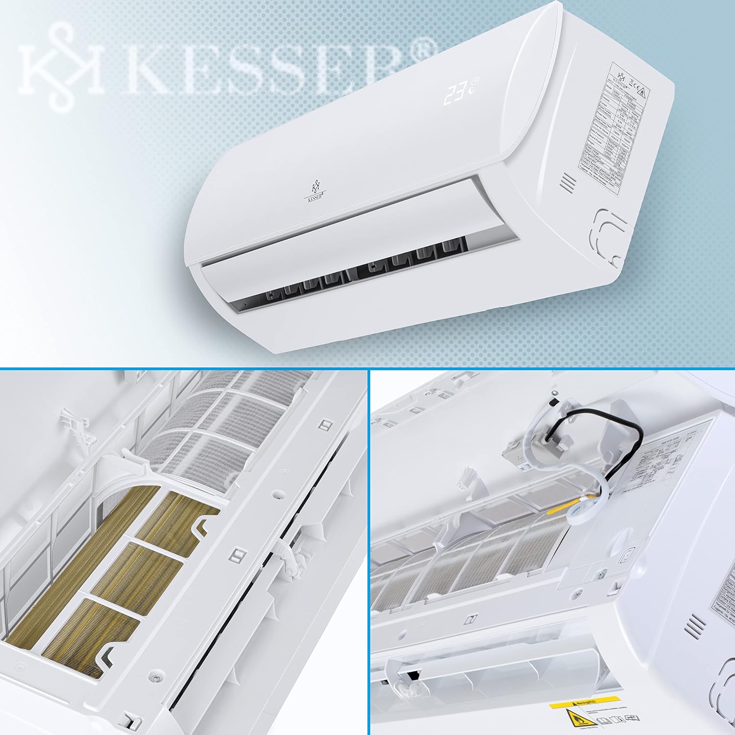 KESSER® Climatisation SET réversible - Climatiseur avec fonction WiFi/Application - Refroidissement A++/ Chauffage A+, Fluide réfrigérant R32 - Écran LCD, Split 12000 BTU/h / 3400 Watt - Anthrazit