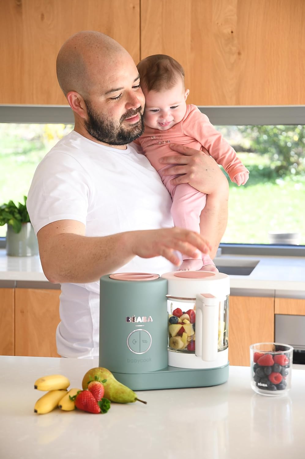 BÉABA, Babycook Néo, Mixeur Cuiseur Vapeur 6 en 1, Robot Bebe Fabriqué en France, Bol en Verre, Cuve Inox, Grande contenance, Diversification alimentaire, Petits pots bébé maison, Rapide, Eucalyptus