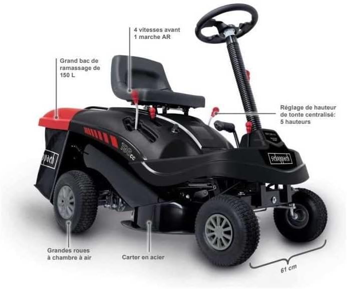 Scheppach Tondeuse à Gazon autoportée MR196-61 – Moteur à Essence 4 Temps 4,8 KW / 6,5 CV – Largeur de Coupe 61 cm – 5 Vitesses – Hauteur de Coupe réglable