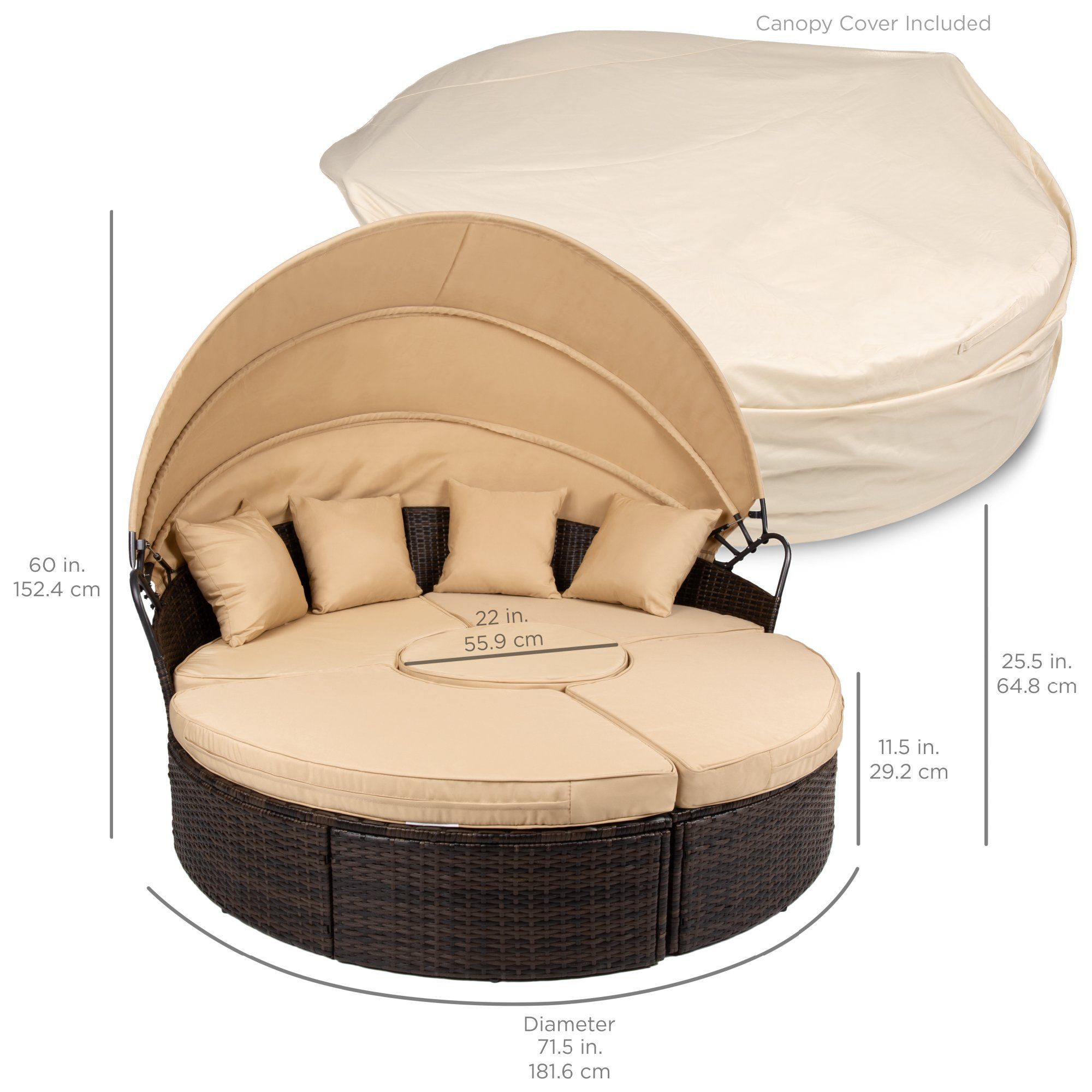 Couche de lit de jour en osier 2 en 1, 5 pièces W/sièges réglables, verrière, couverture