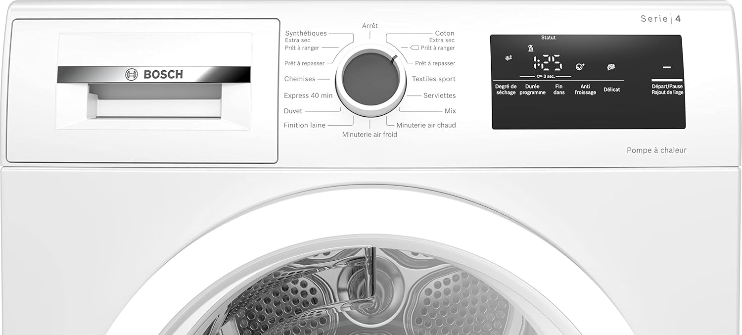 Bosch Electroménager Sèche-linge pompe à chaleur WTH83V13FR - Série 4-8 kg - 112 L - Design AntiVibration - Blanc, Blanche